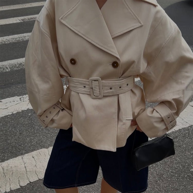 Ladies short trench coat with tailored belt, wide lapels and boxy silhouette Chichicherry - Chichicherry