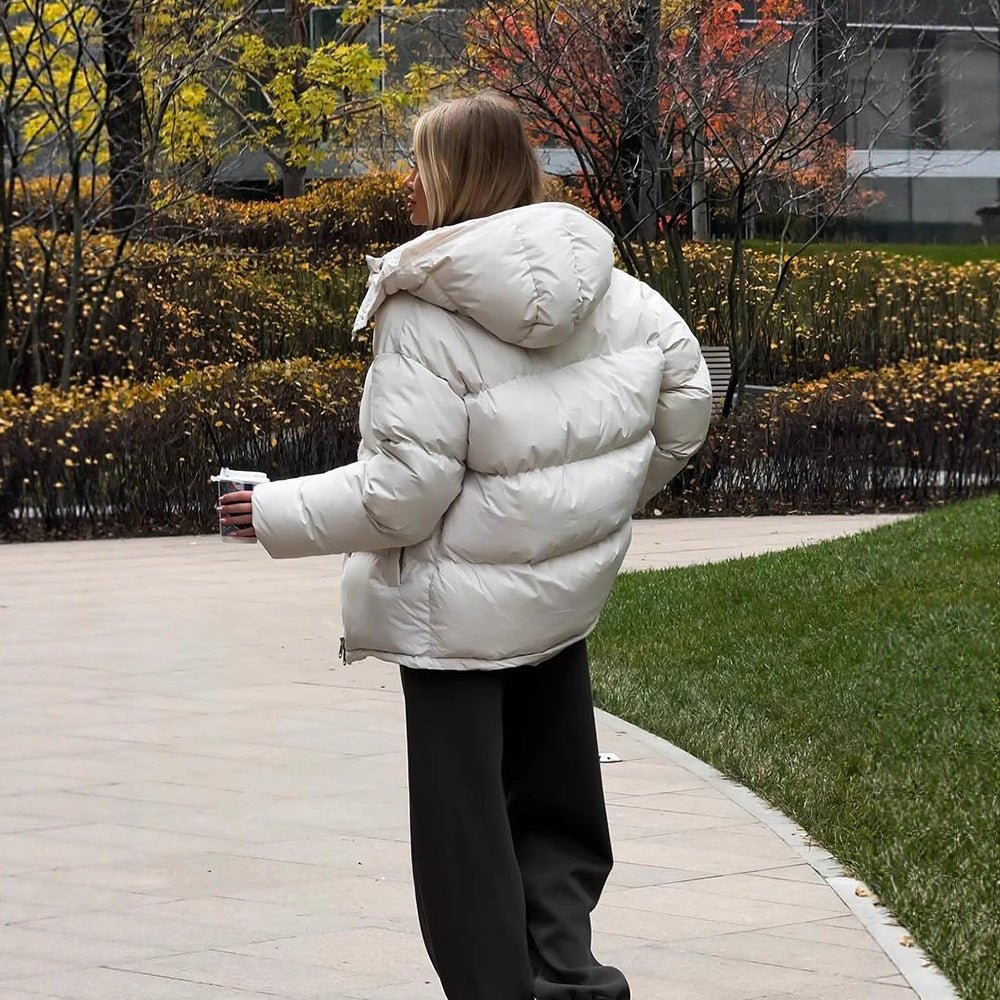 Ladies Short Windproof Quilted Puffer Jacket with Removable Hood and High Stand Collar Chichicherry - Chichicherry
