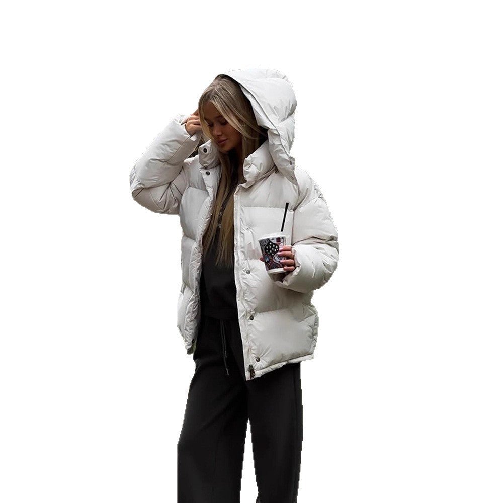 Ladies Short Windproof Quilted Puffer Jacket with Removable Hood and High Stand Collar Chichicherry - Chichicherry