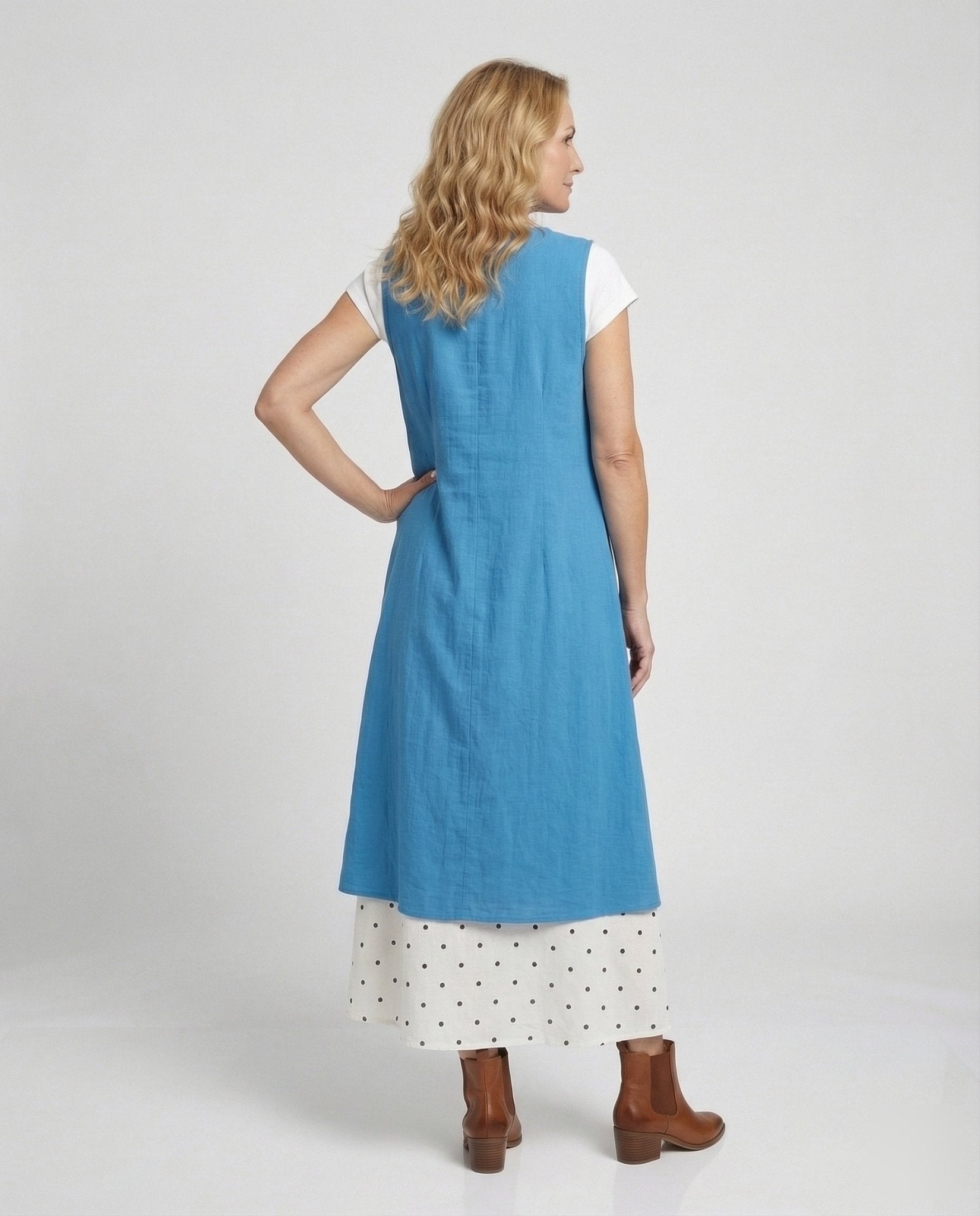 Ladies sleeveless long waistcoat in A-line cut - Chichicherry