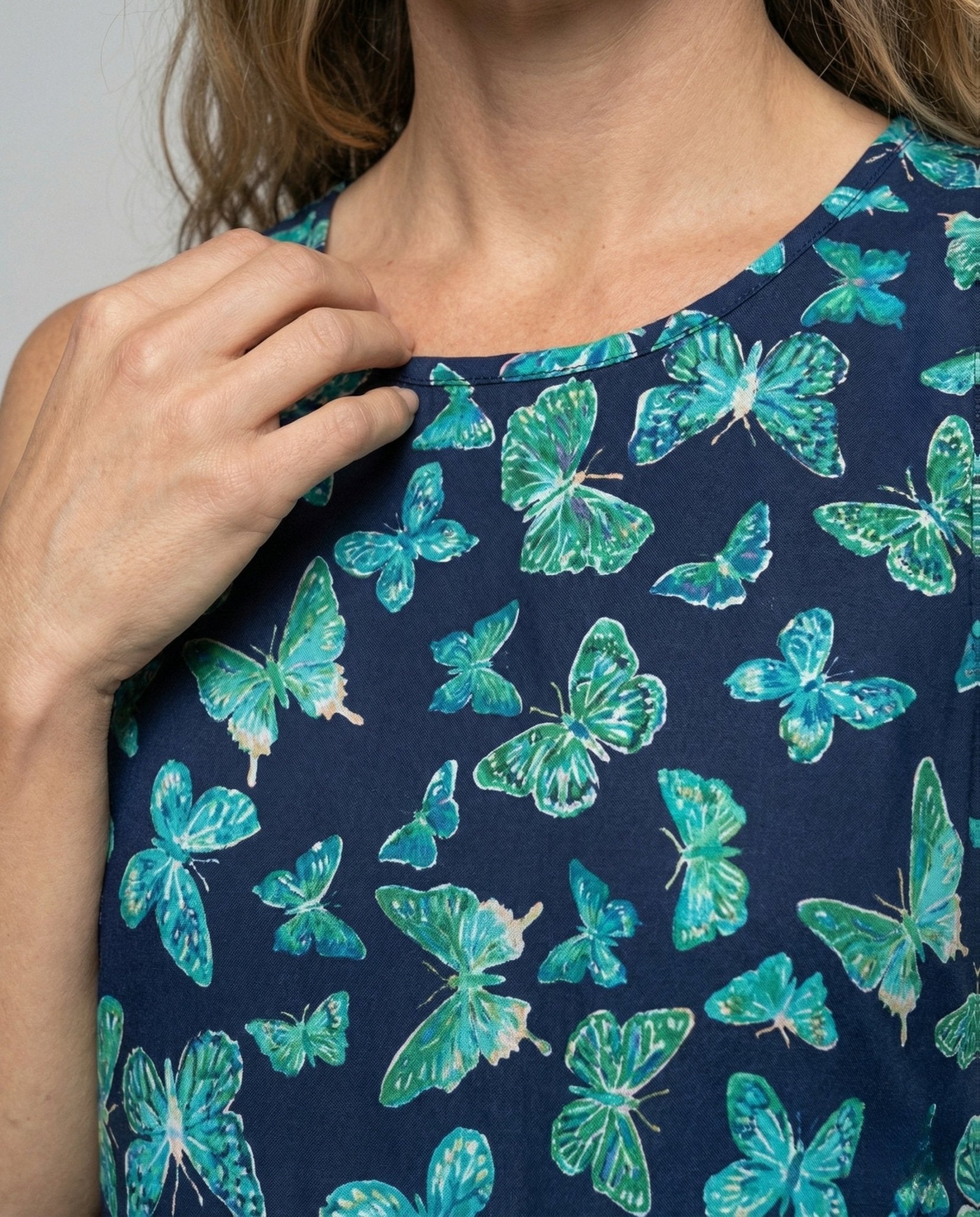 Ladies Sleeveless Maxi Dress with Butterfly Print - Chichicherry