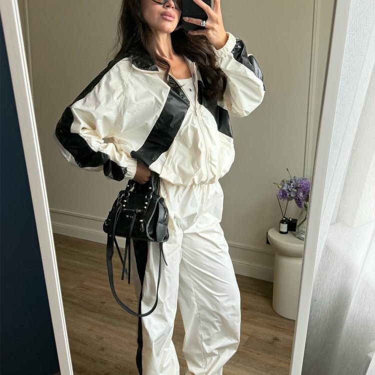 Ladies Sportives Nylon Set with Boxy Zip Jacket and High-Waist Jogger Chichicherry - Chichicherry
