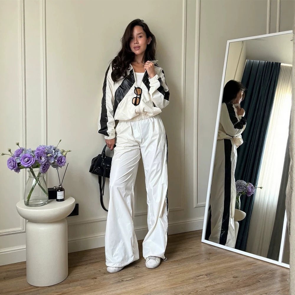 Ladies Sportives Nylon Set with Boxy Zip Jacket and High-Waist Jogger Chichicherry - Chichicherry