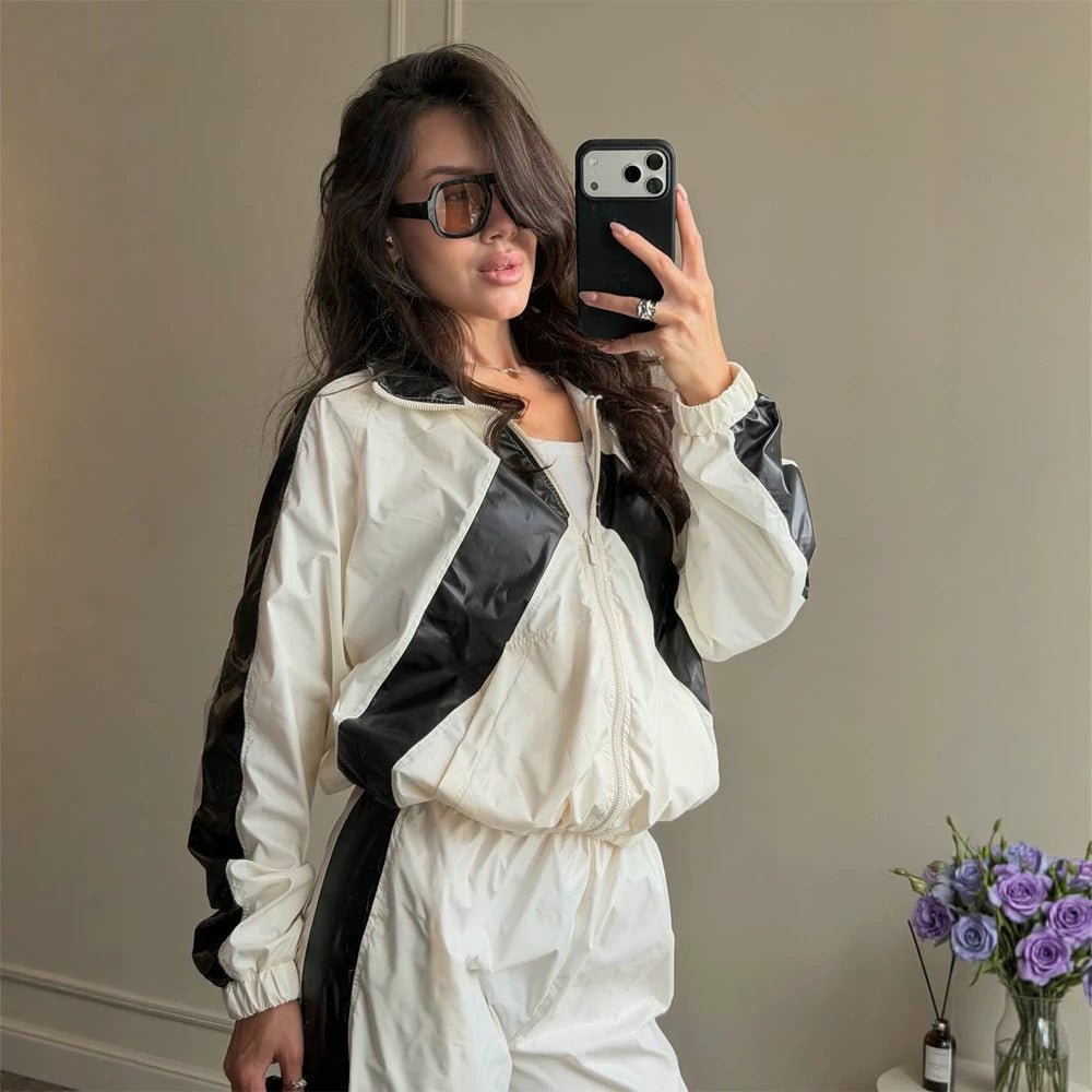 Ladies Sportives Nylon Set with Boxy Zip Jacket and High-Waist Jogger Chichicherry - Chichicherry