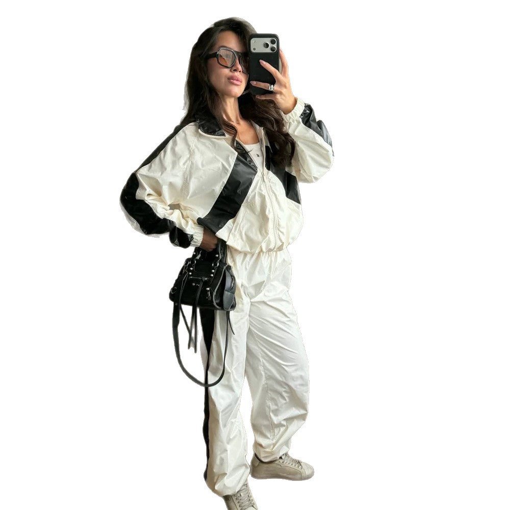 Ladies Sportives Nylon Set with Boxy Zip Jacket and High-Waist Jogger Chichicherry - Chichicherry