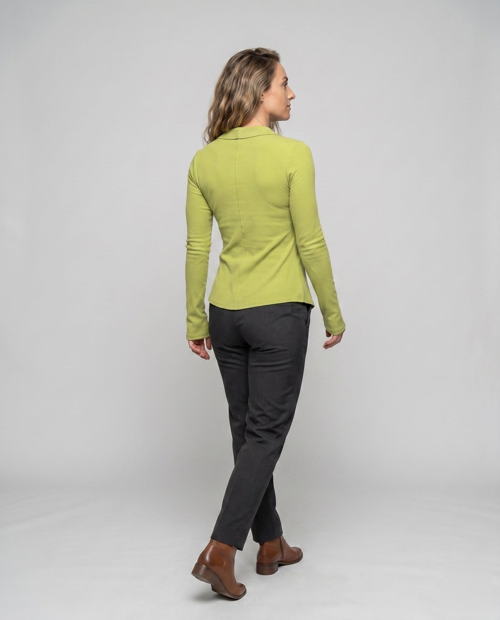 Ladies stylish long-sleeve top with refined button placket and bow detail - Chichicherry