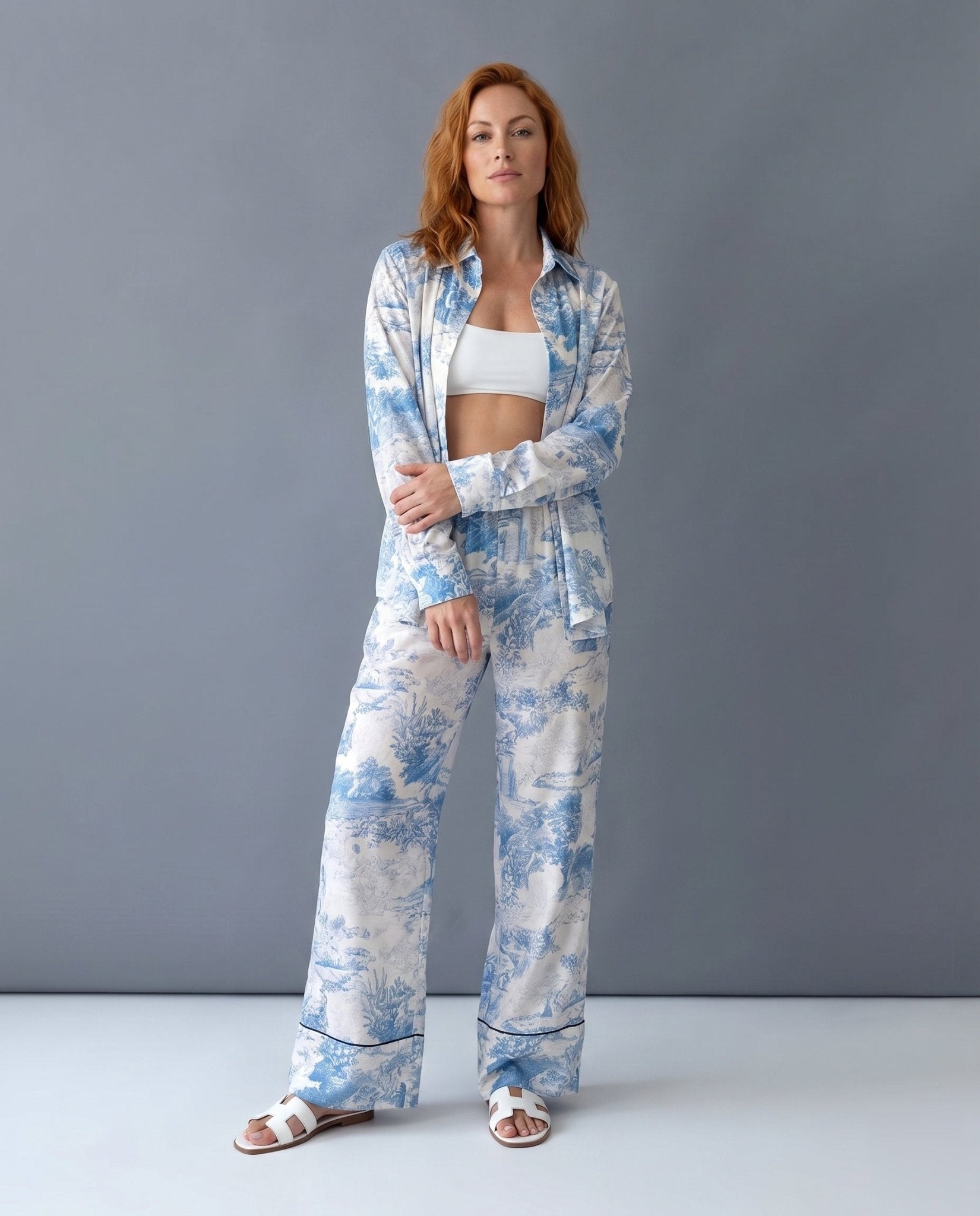 Ladies summer casual outfit with light shirt and wide trousers - Chichicherry