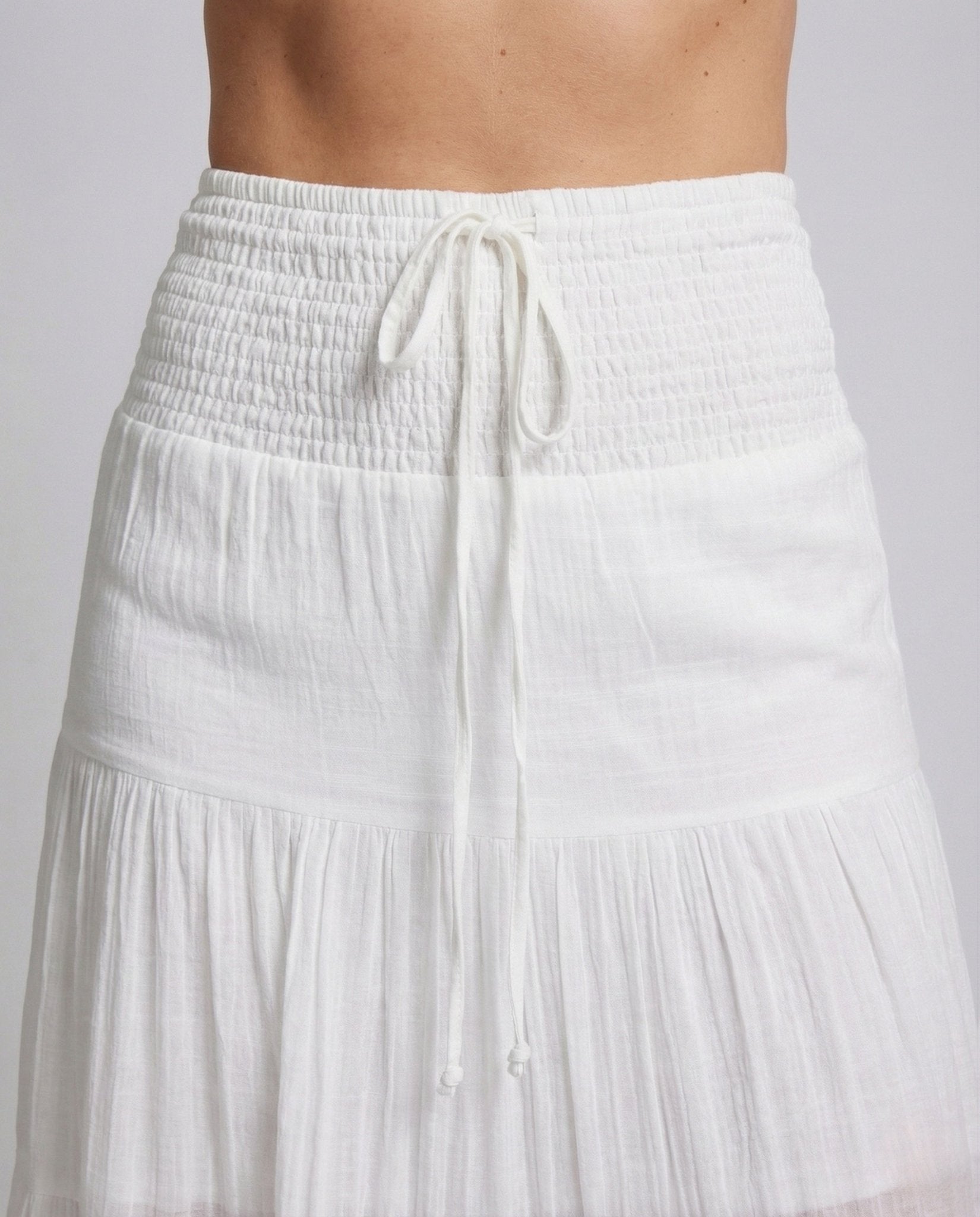 Ladies tiered skirt smocked waistband crinkle look - Chichicherry