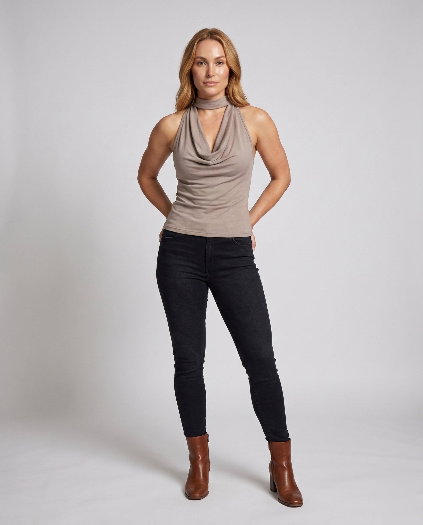 Ladies top with halter neck cut and elegant draping - Chichicherry
