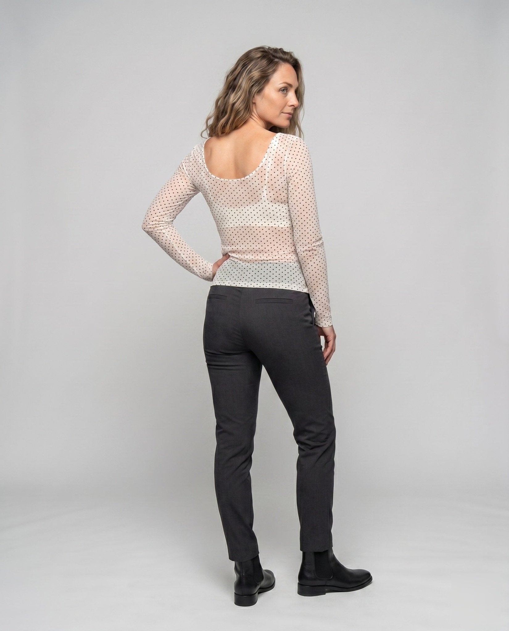 Ladies transparent top with fashionable dots pattern and elegant lacing - Chichicherry