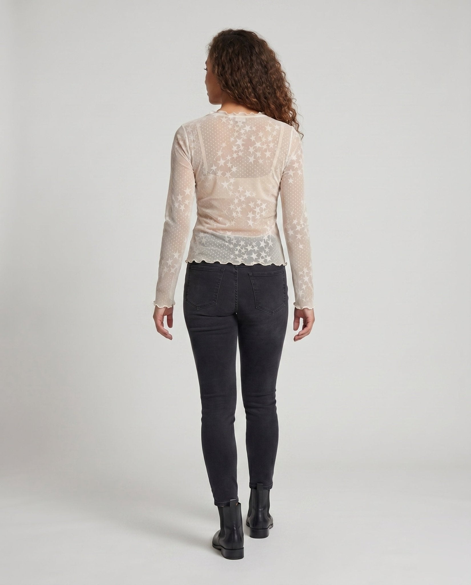 Ladies trendy transparent top with star patterns - Chichicherry