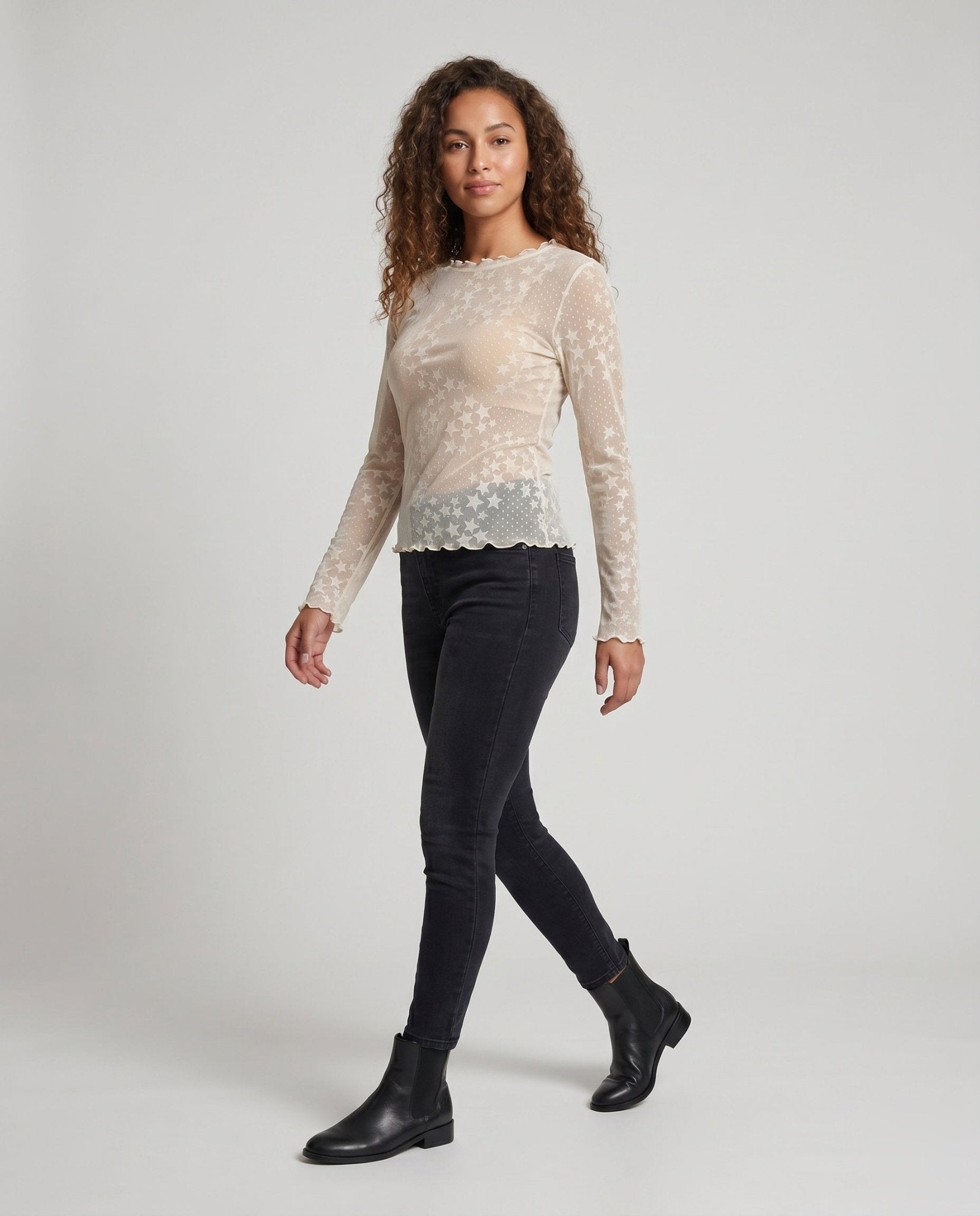Ladies trendy transparent top with star patterns - Chichicherry