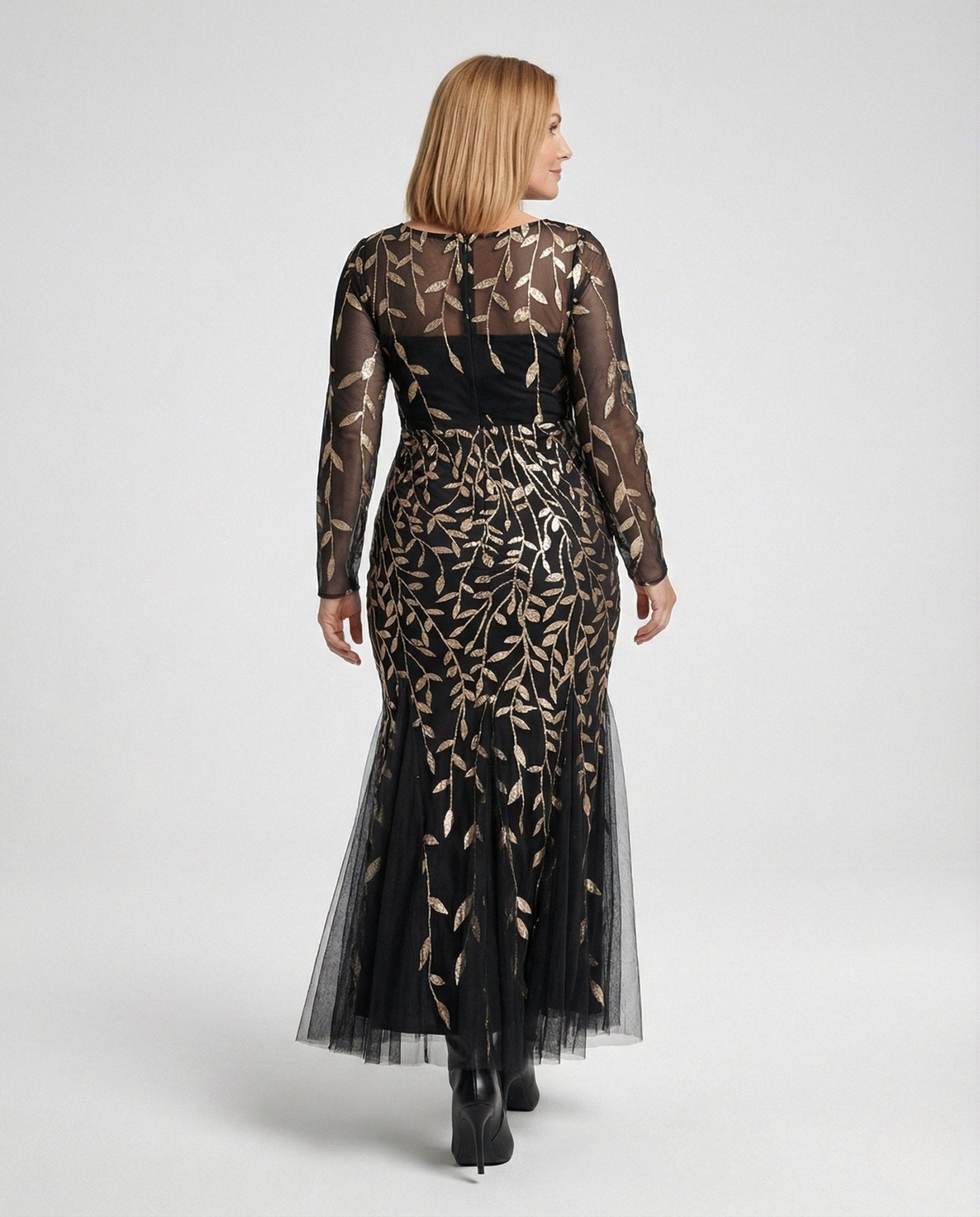 Ladies tulle evening dress with leaf embroidery and mermaid silhouette - Chichicherry