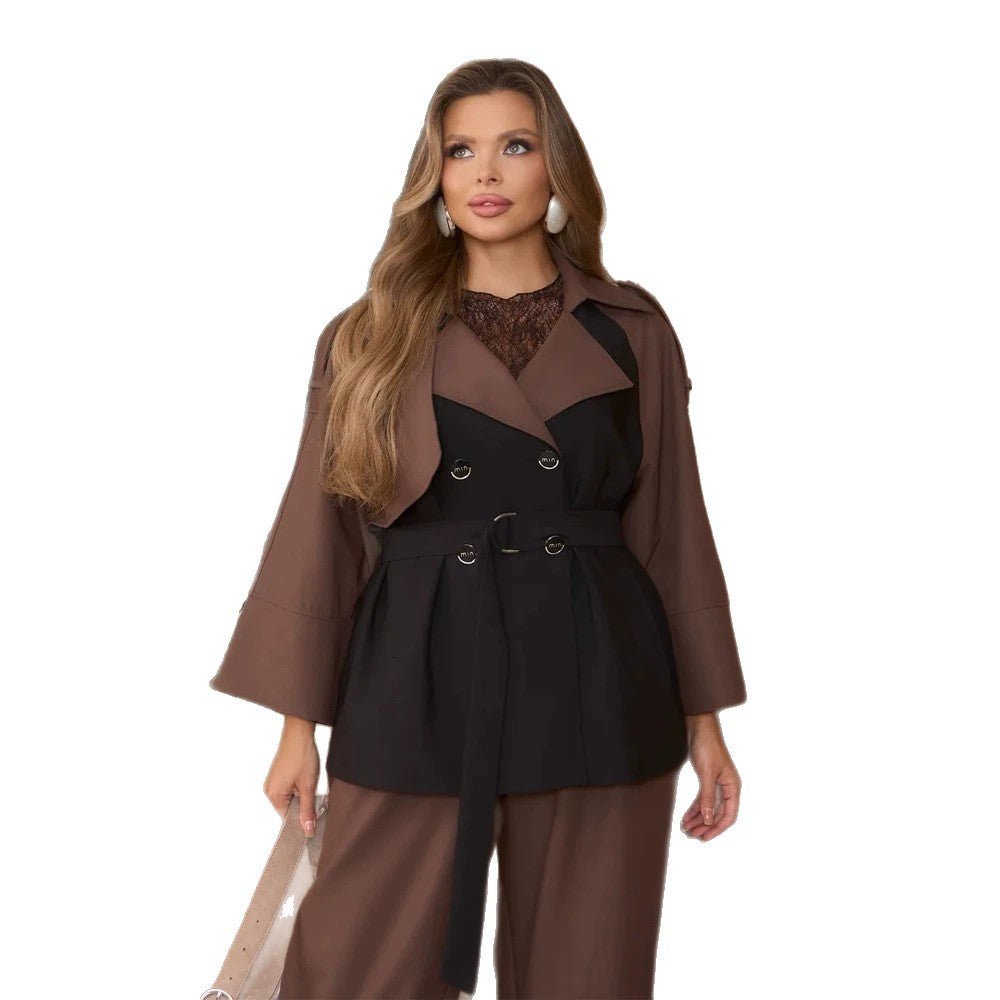 Ladies Two-Piece Set Tailored Waist Blazer with Tie Belt and Loose Harem Pants Chichicherry - Chichicherry