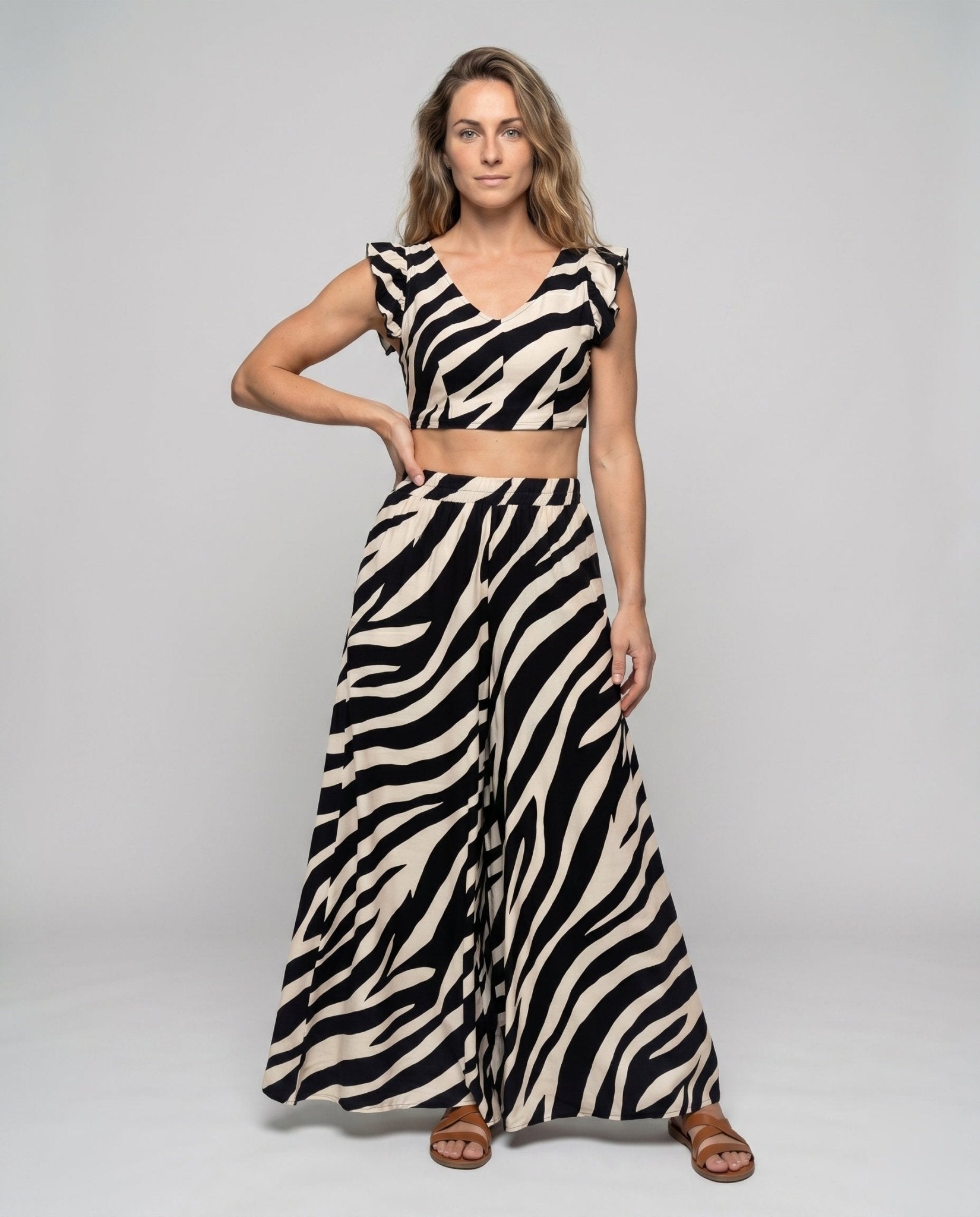 Ladies Two-Piece Set with Voluminous Skirt and Ruffle Details - Chichicherry
