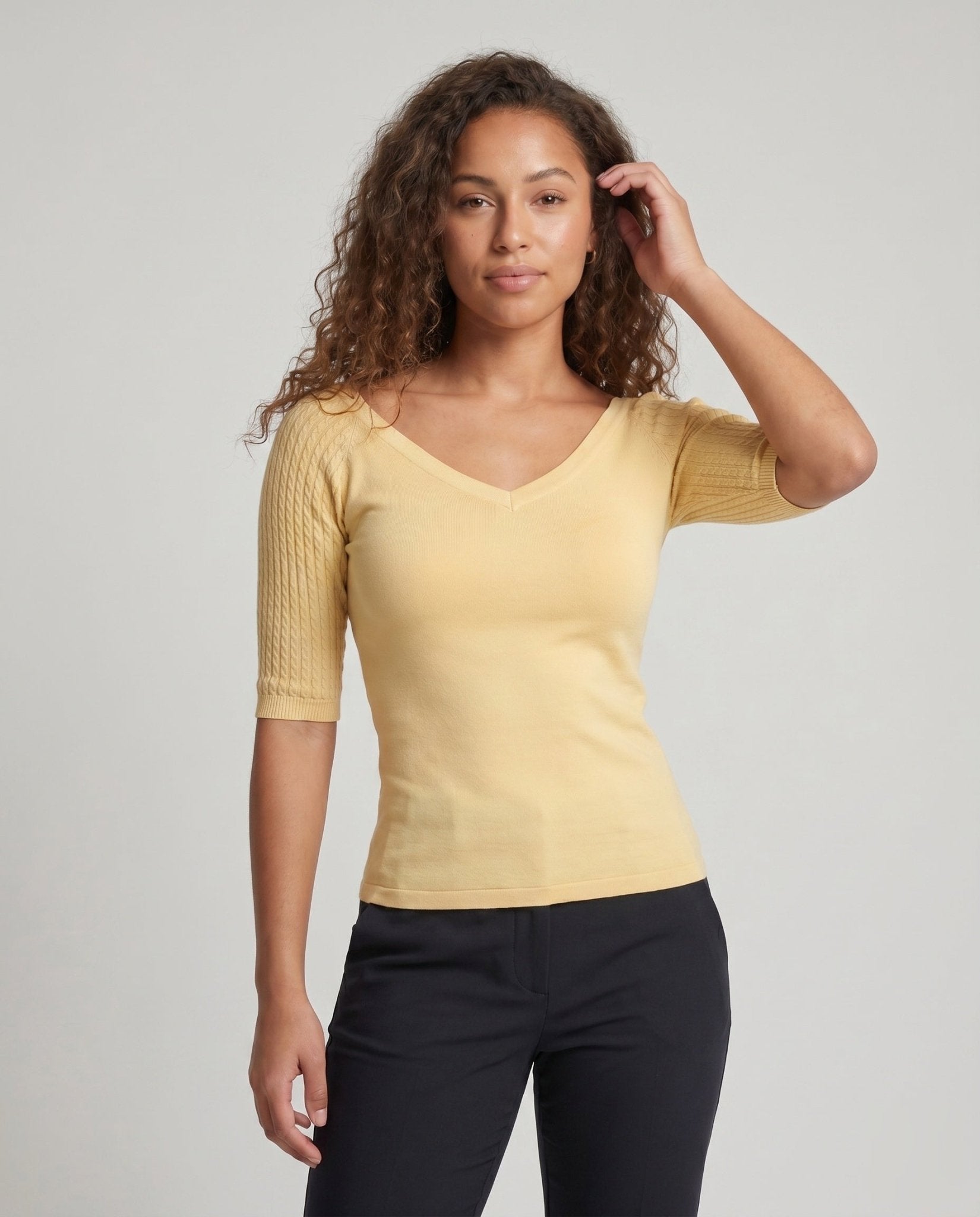 Ladies V neck shirt with structured sleeves - Chichicherry
