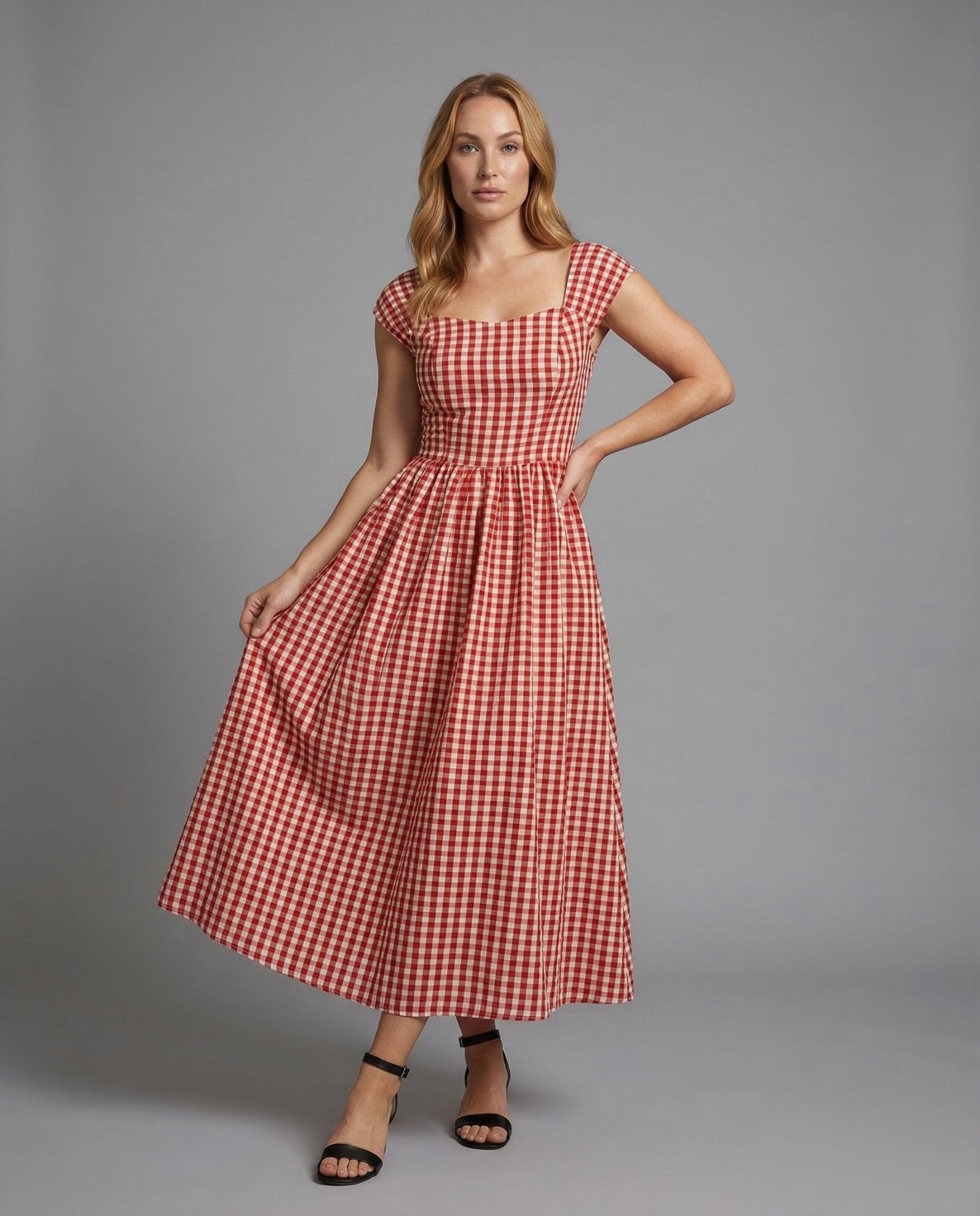 Ladies Vichy Check Midi Dress - Chichicherry