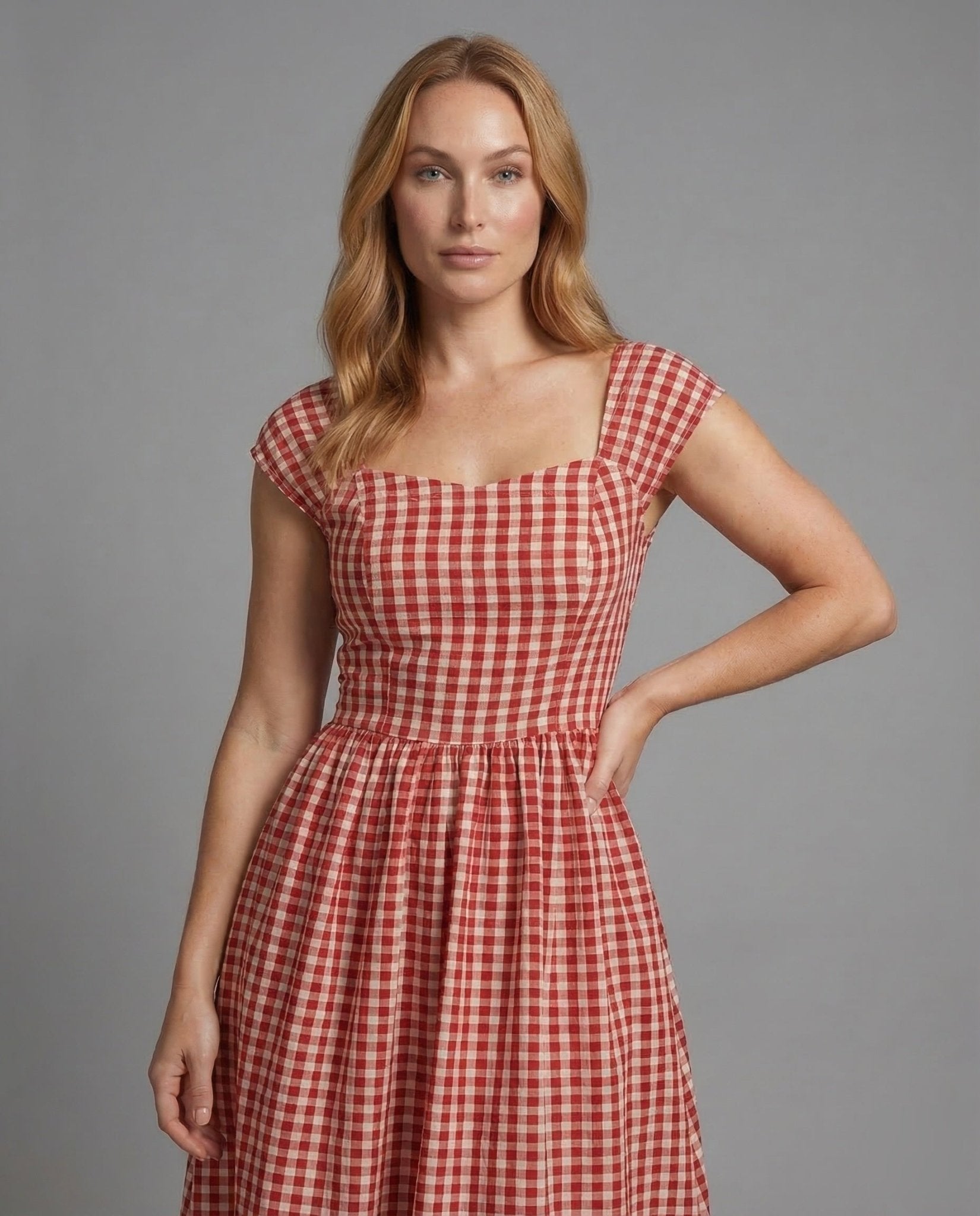 Ladies Vichy Check Midi Dress - Chichicherry