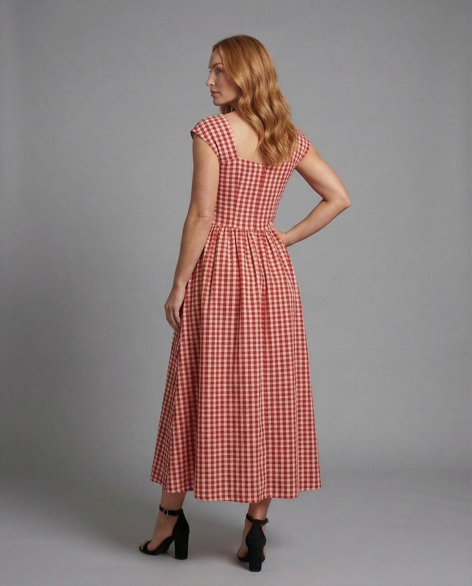 Ladies Vichy Check Midi Dress - Chichicherry