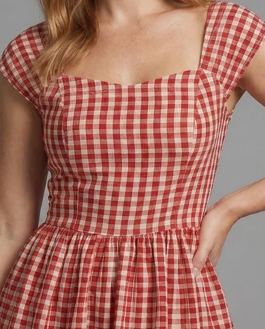 Ladies Vichy Check Midi Dress - Chichicherry