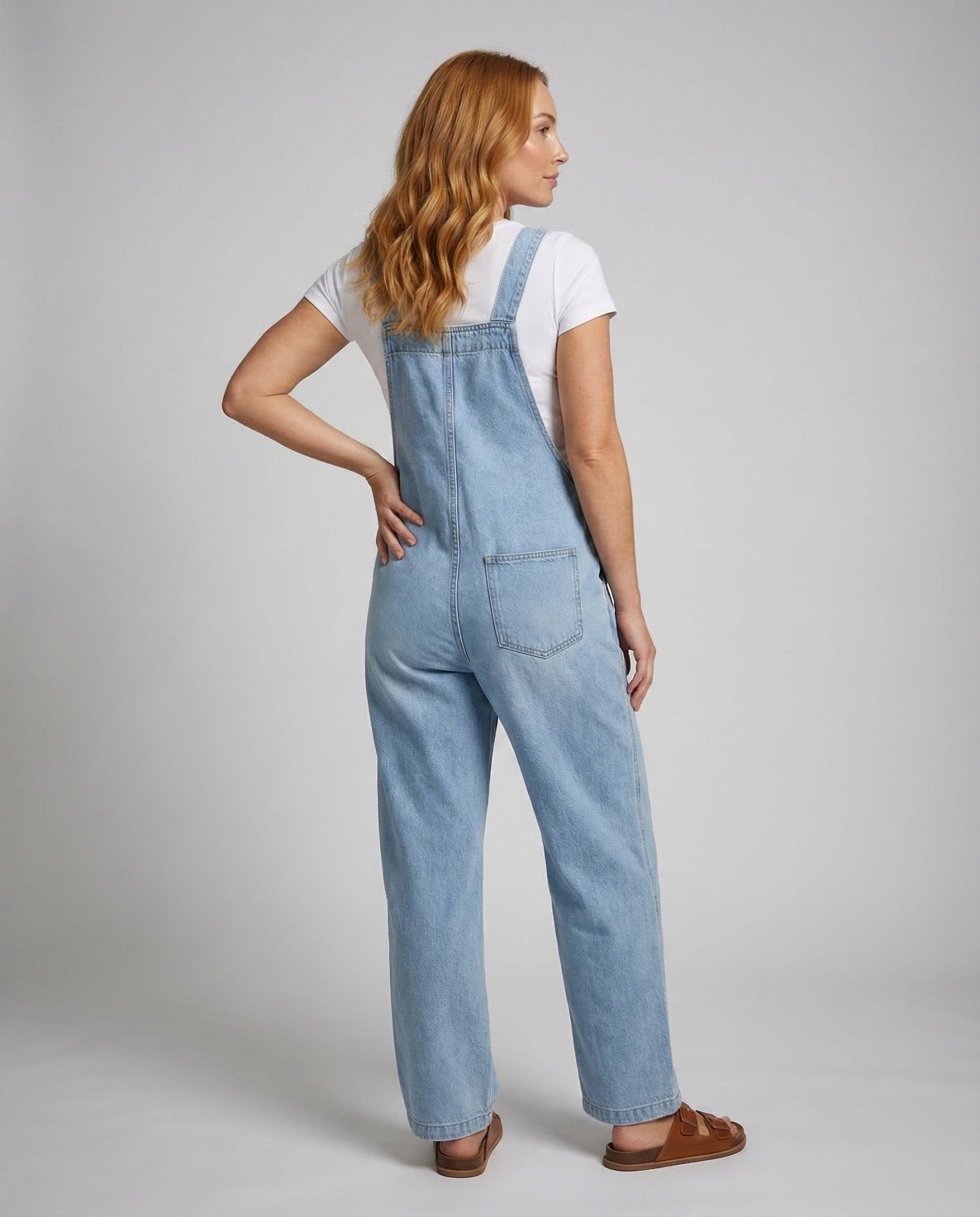 Ladies Wide Denim Overall with Straight Leg and Large Pockets - Chichicherry