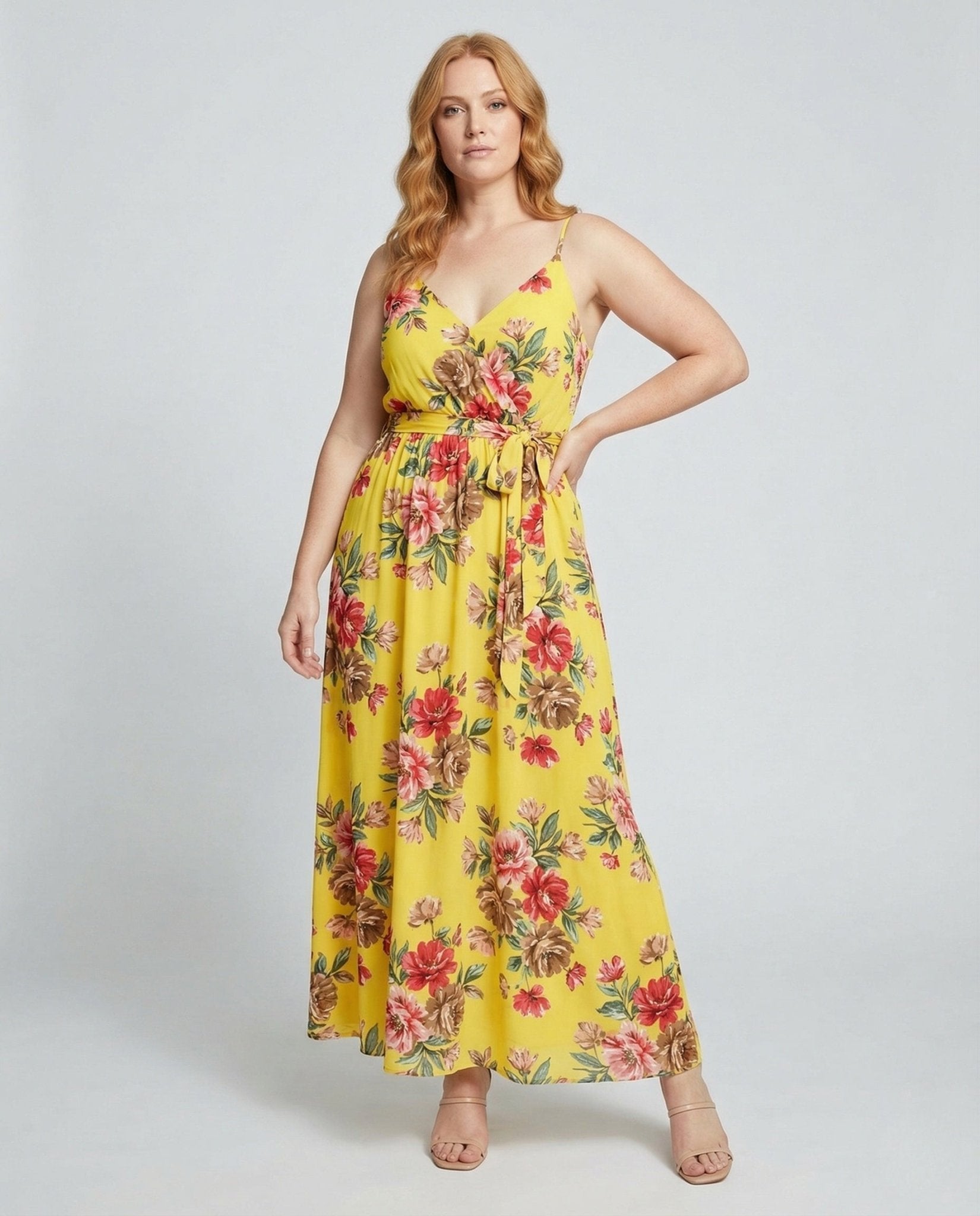 Ladies Wrap Maxi Dress with Spaghetti Straps - Chichicherry