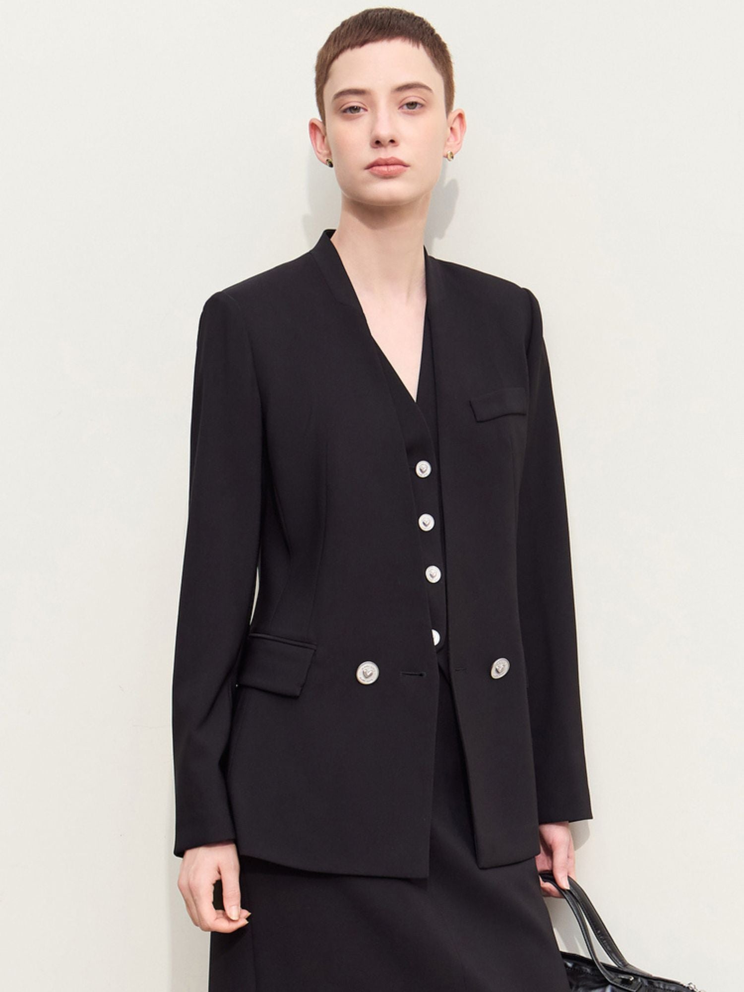 Long Blazer with Button Details