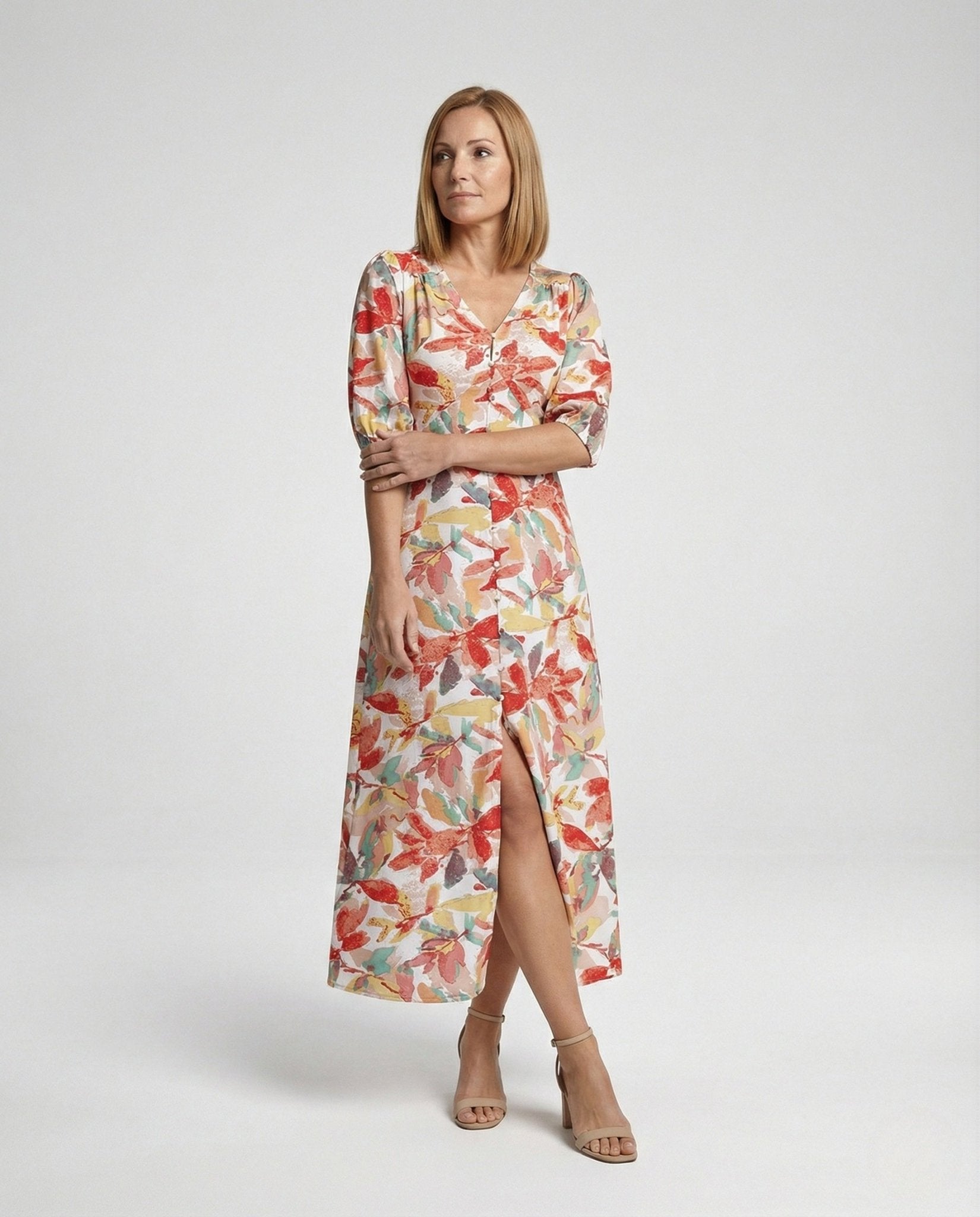 Leisure dress women midi dress button placket - Chichicherry