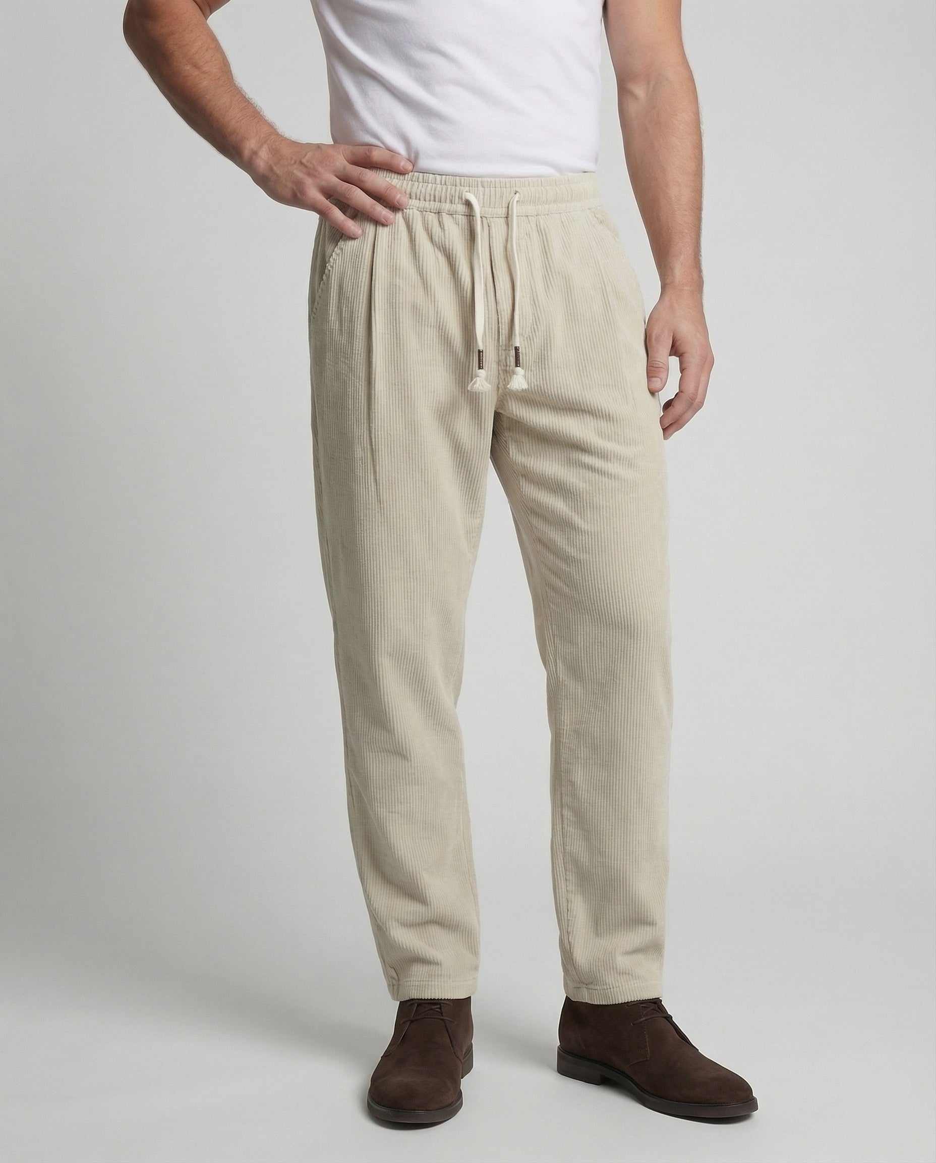 Men's wide cord pants with a high waist