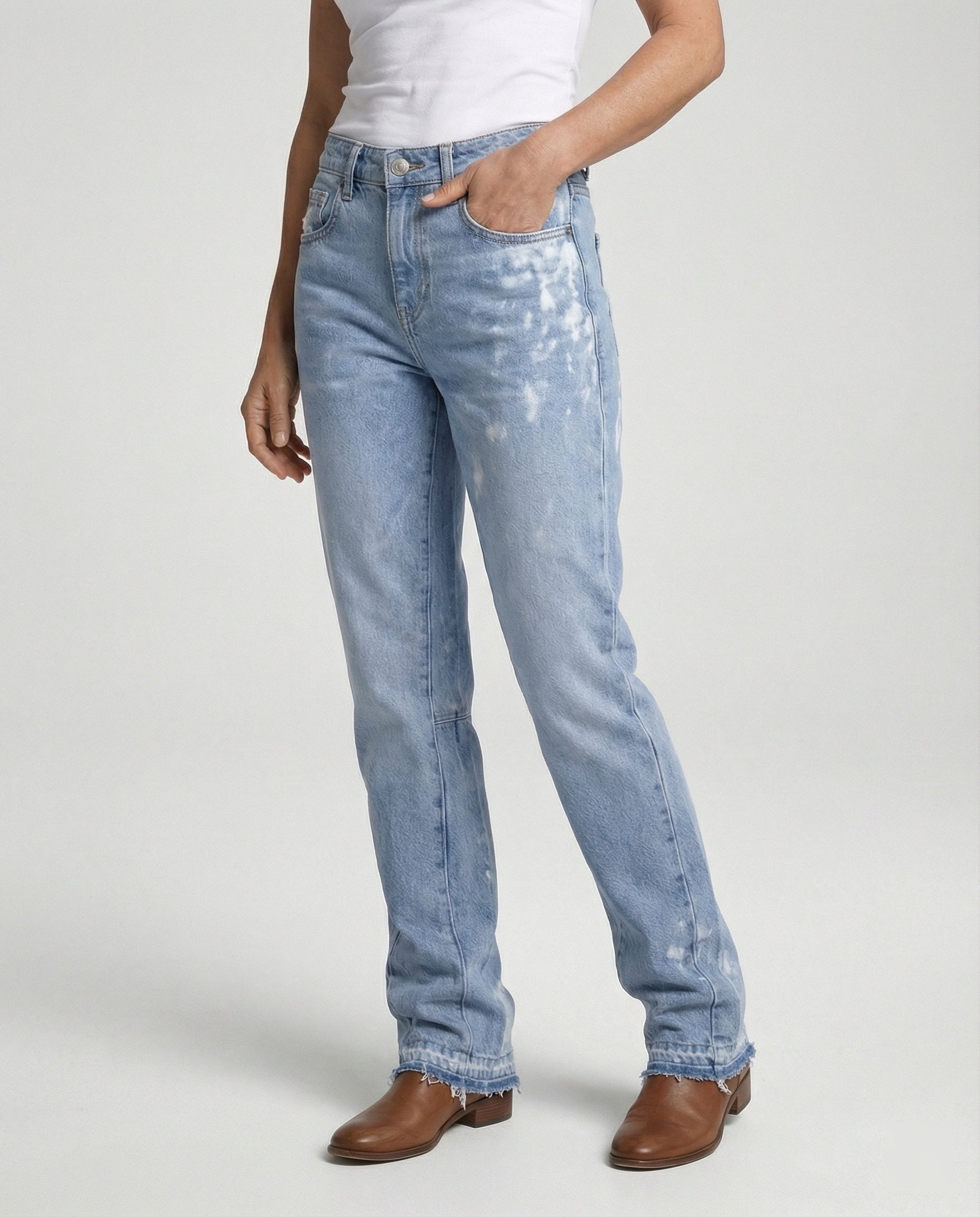 Women's High Waist Jeans with Fringe Hem
