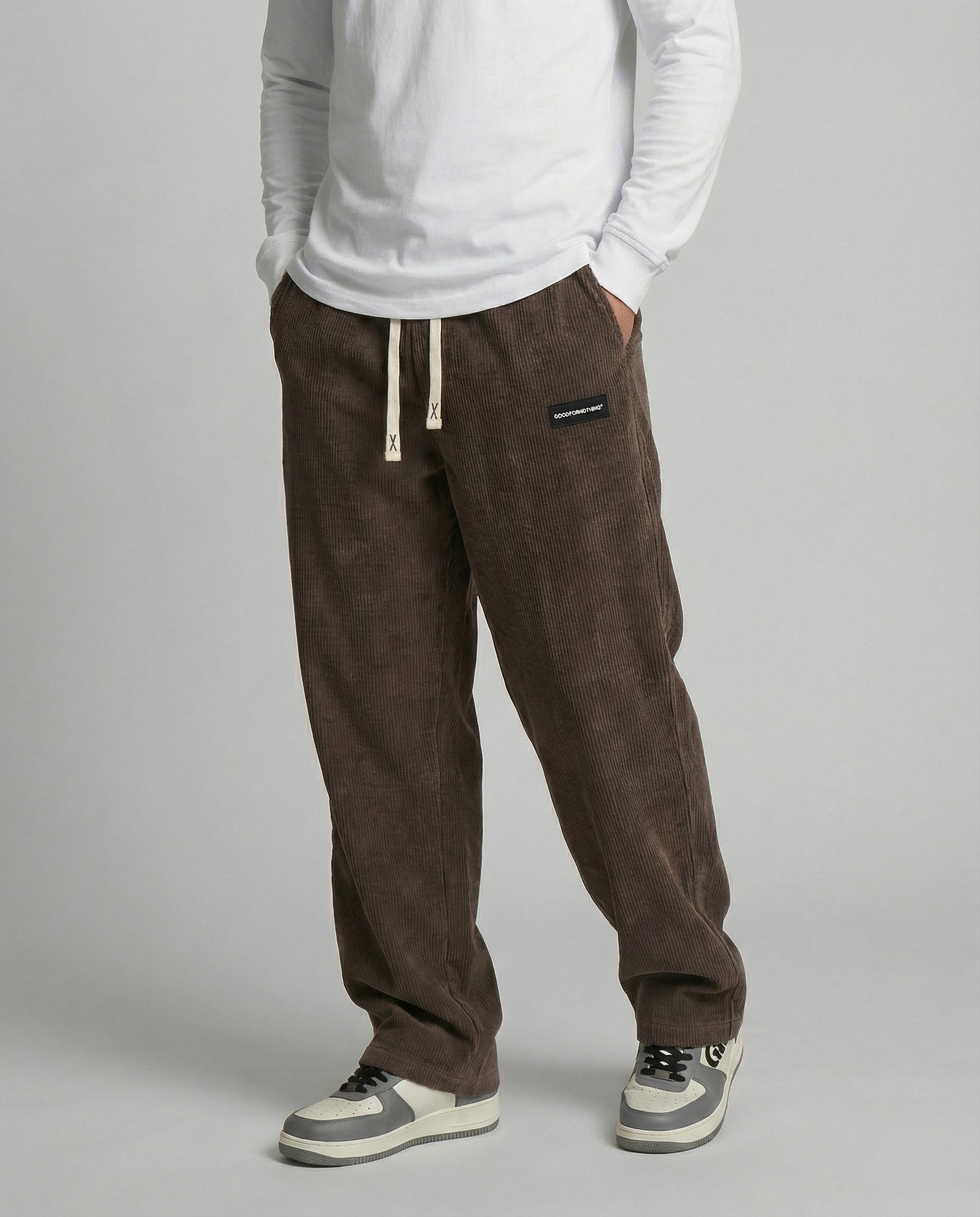 Men's corduroy pants wide with drawstring