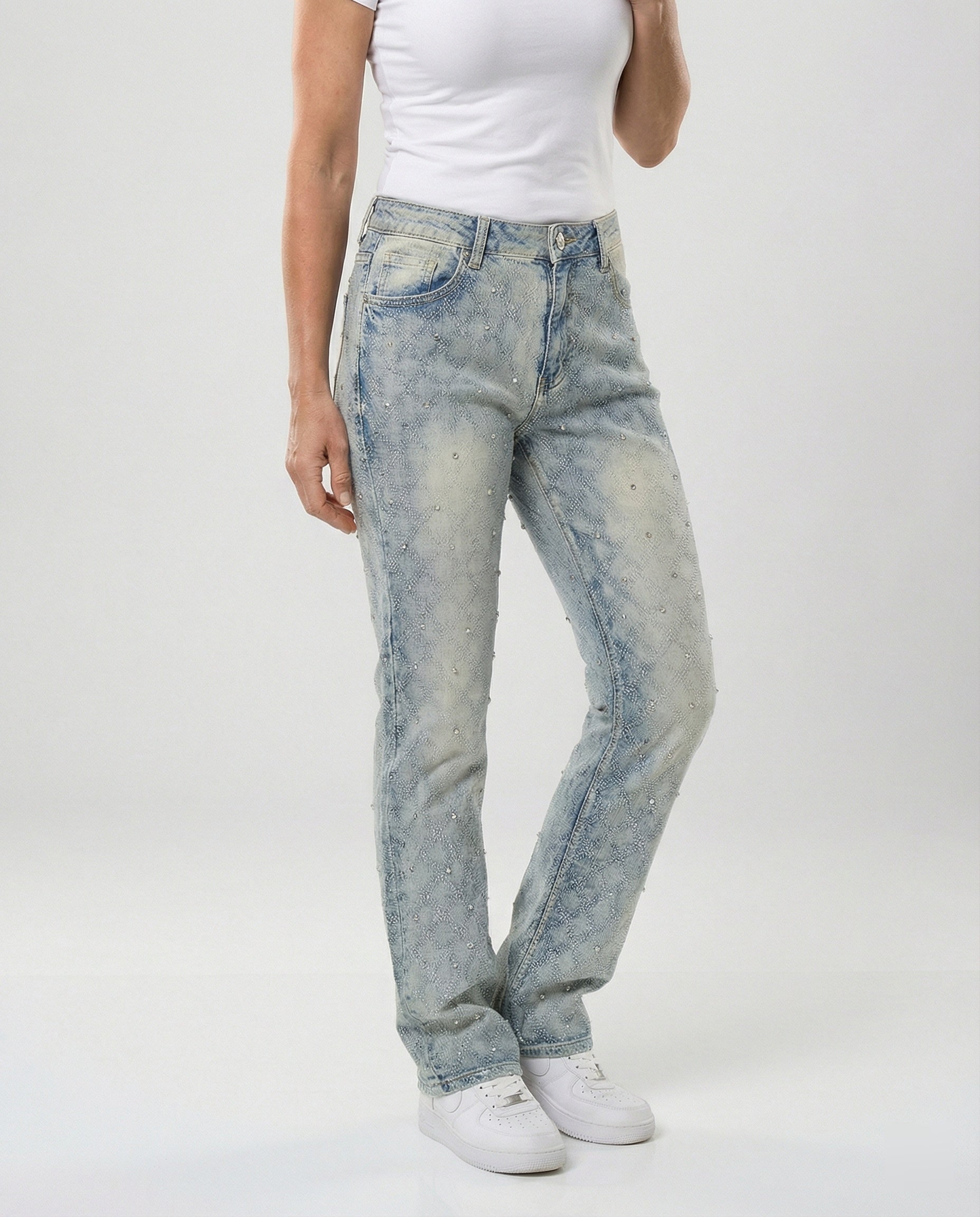 Women's jeans with pearls straight leg