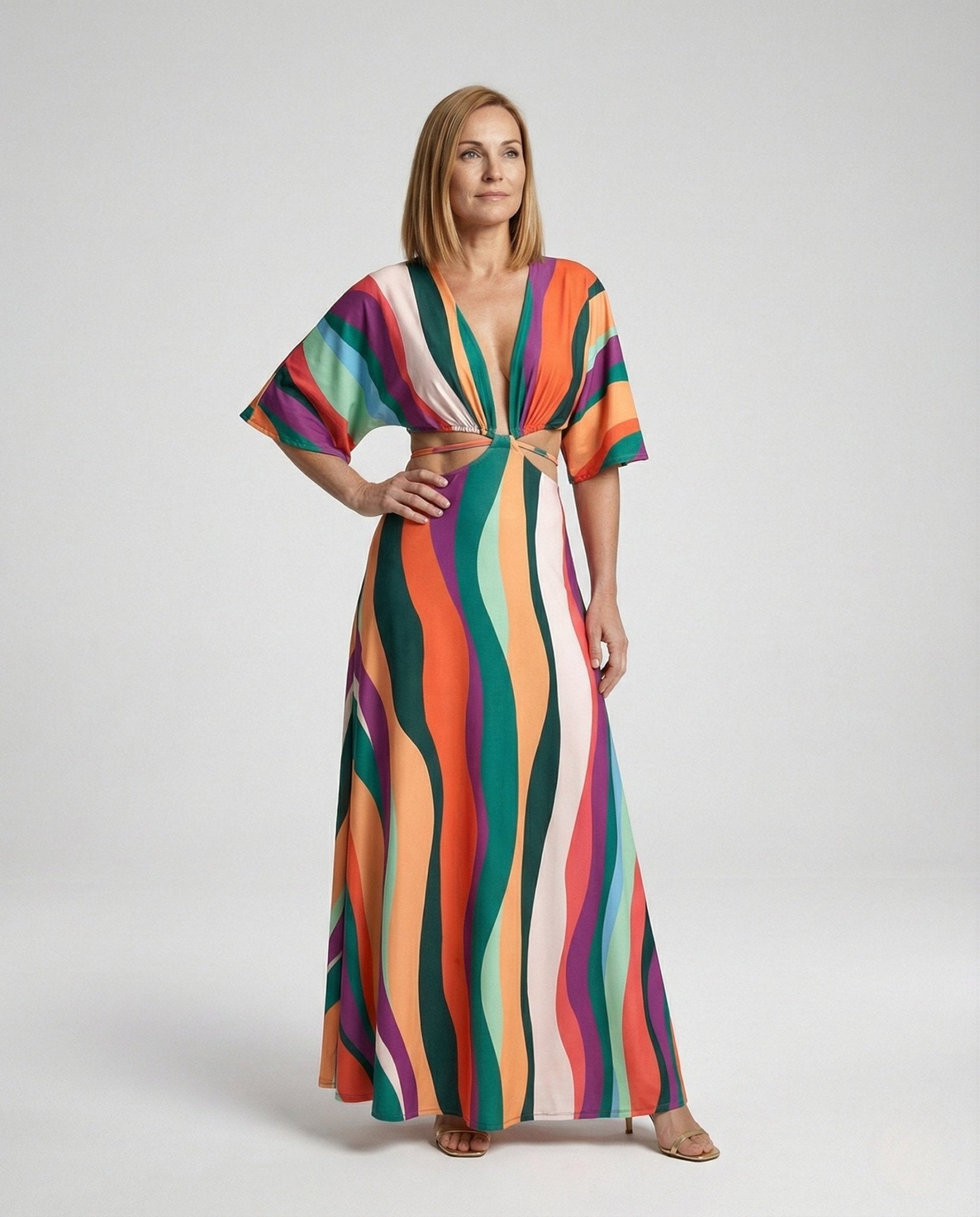 Maxi dress ladies cut out V neck - Chichicherry