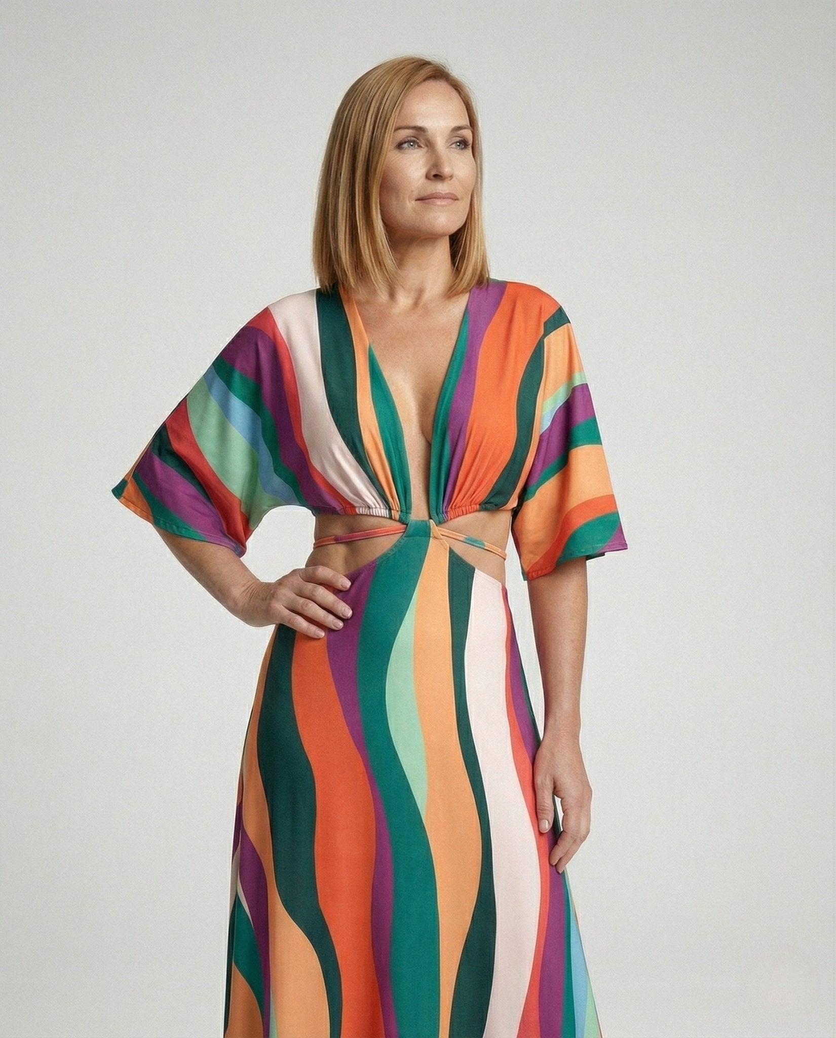 Maxi dress ladies cut out V neck - Chichicherry