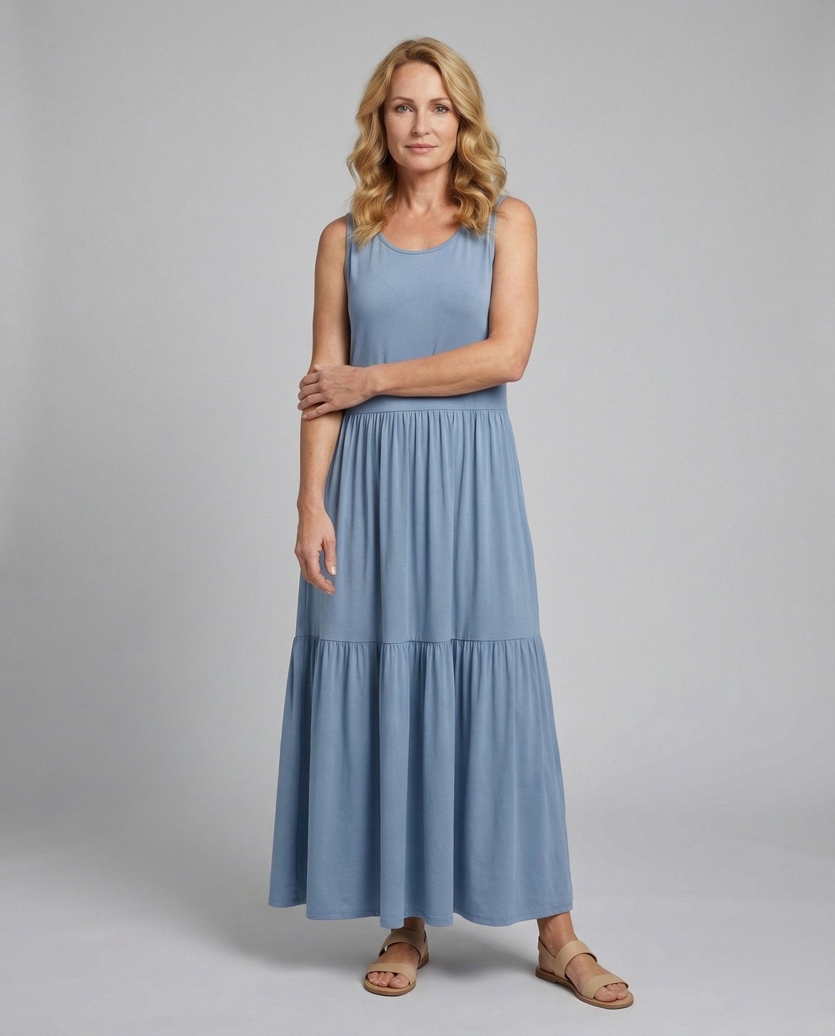 Maxi Dress Sleeveless With Tiered Skirt A-Line Women - Chichicherry