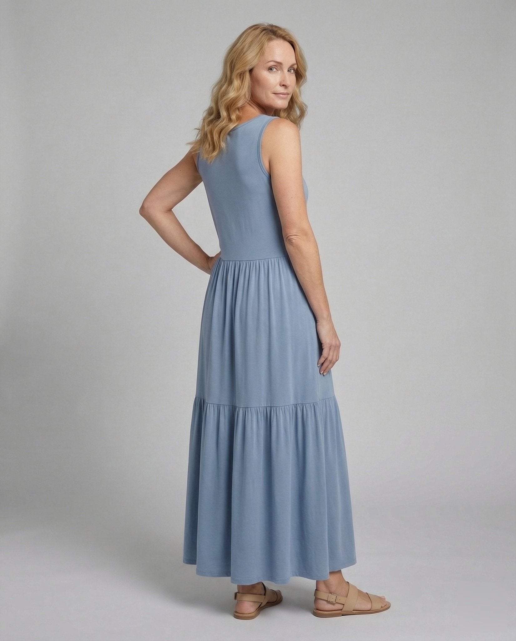 Maxi Dress Sleeveless With Tiered Skirt A-Line Women - Chichicherry