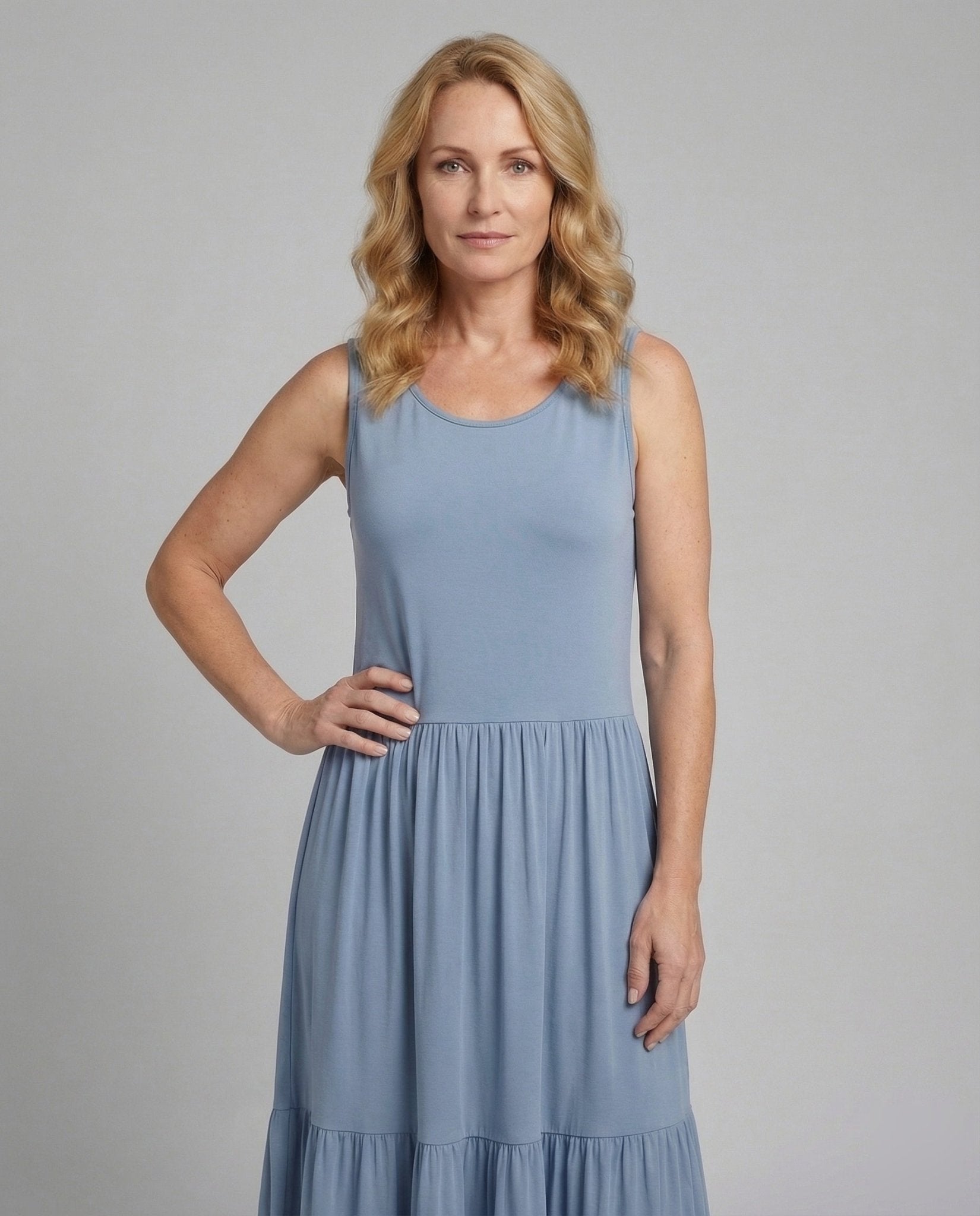 Maxi Dress Sleeveless With Tiered Skirt A-Line Women - Chichicherry