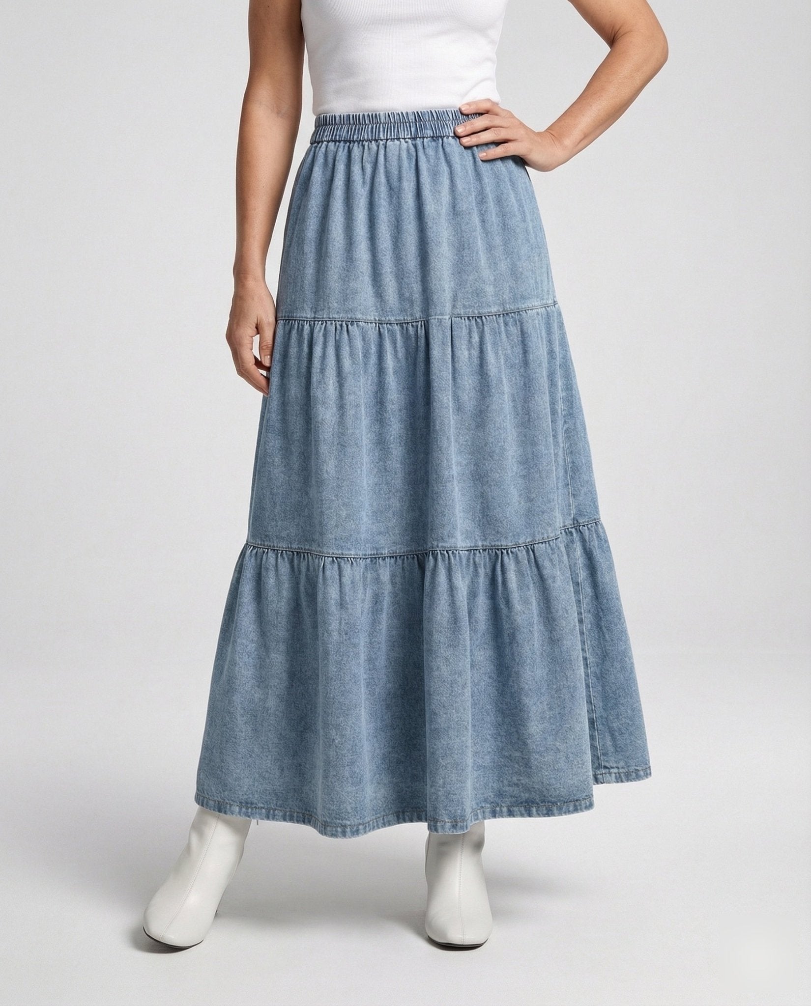 Maxi skirt denim fabric women layered - Chichicherry