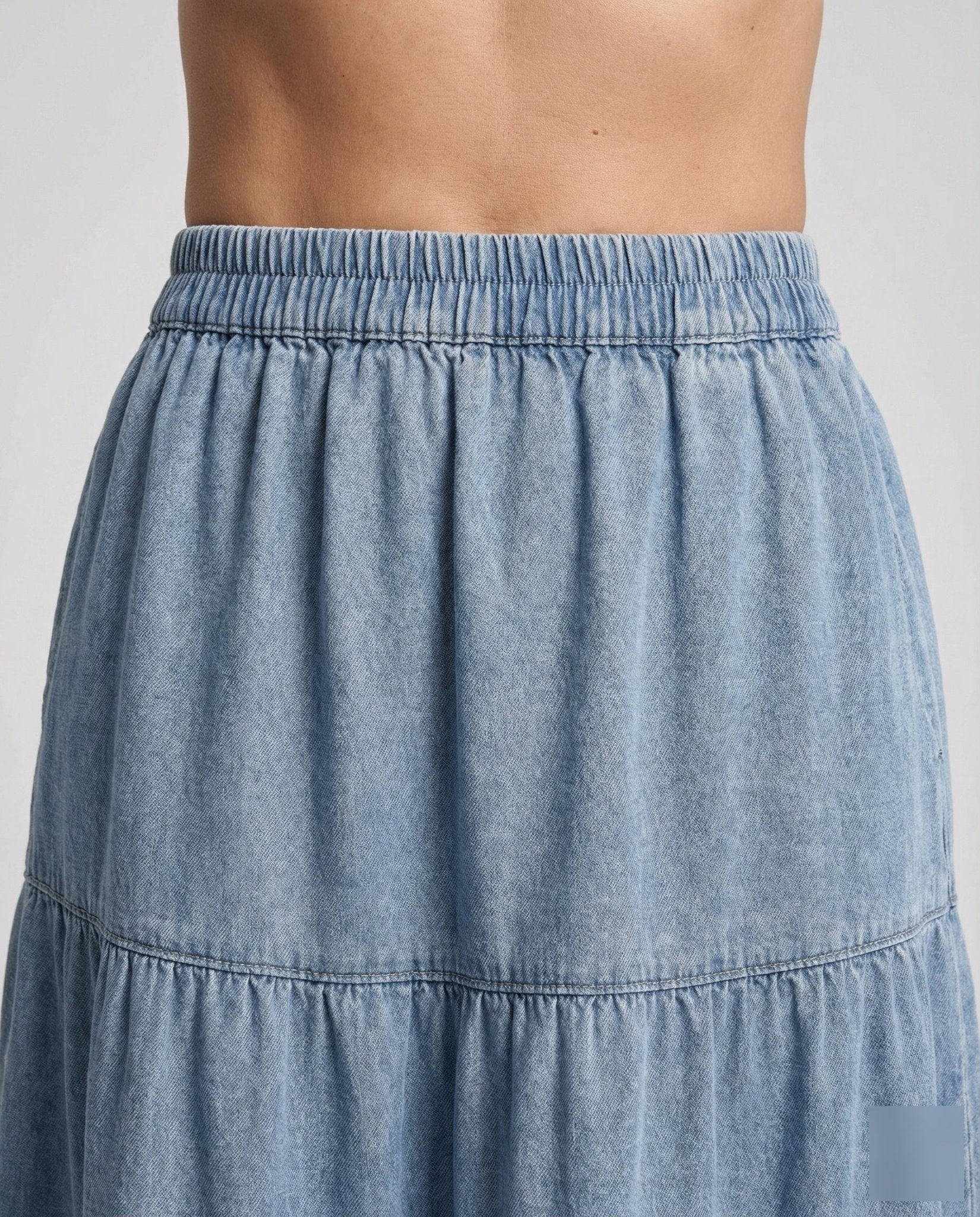 Maxi skirt denim fabric women layered - Chichicherry