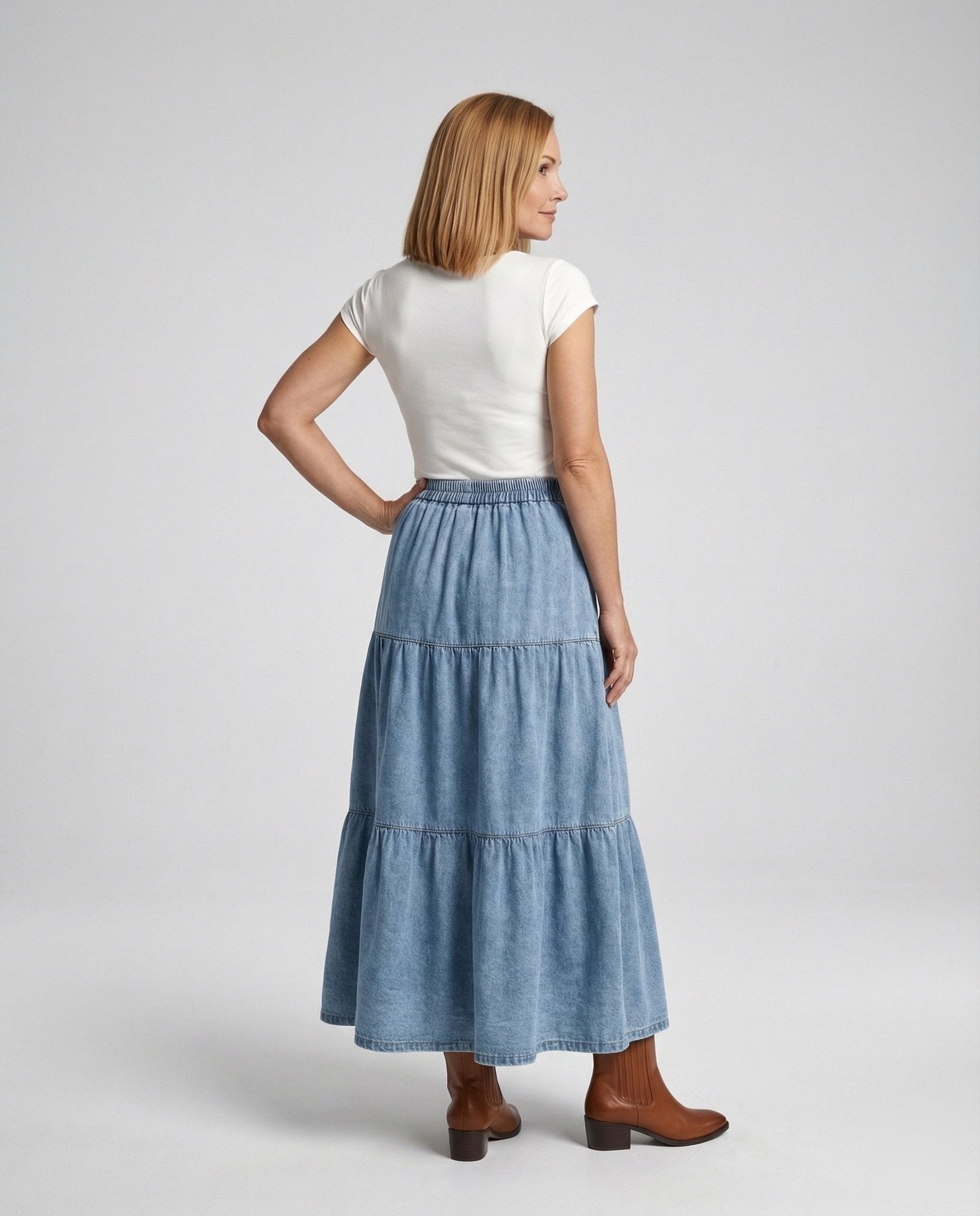 Maxi skirt denim fabric women layered - Chichicherry
