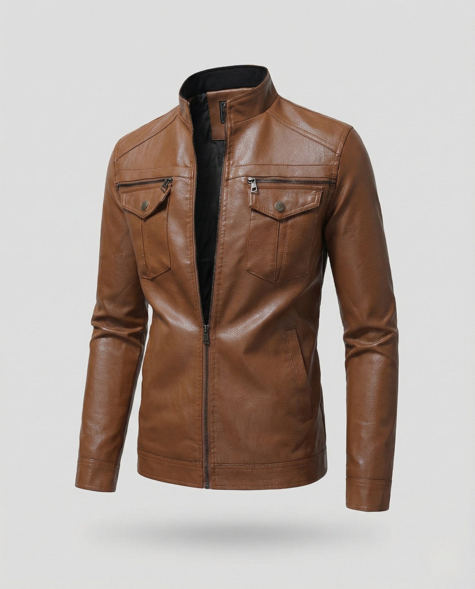 Men Faux Leather Jacket Slim Fit Modern - Chichicherry