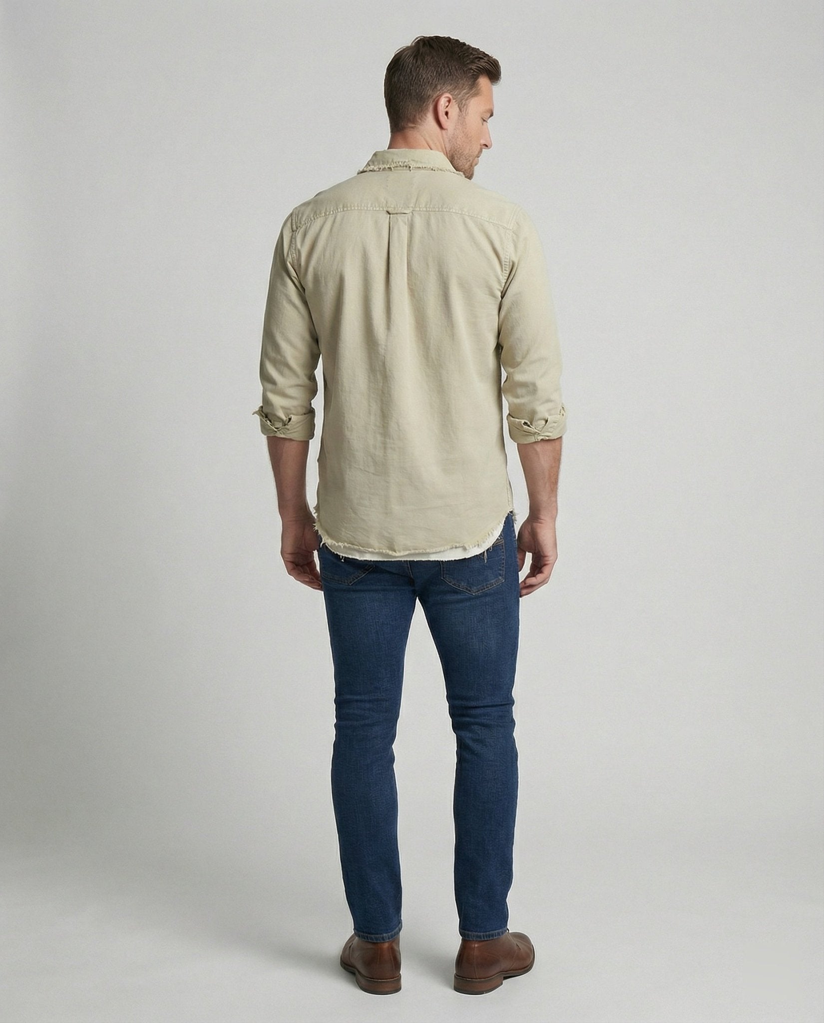 Men's Casual Button-Down Shirt with Asymmetrical Hem - Chichicherry