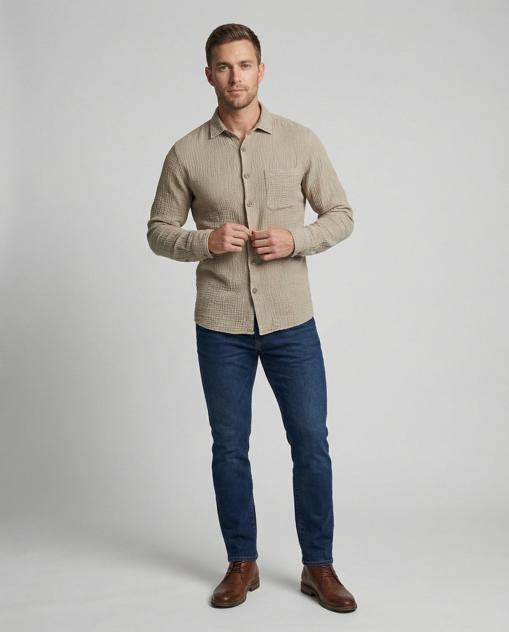 Men's casual short sleeve shirt with breast pocket - Chichicherry