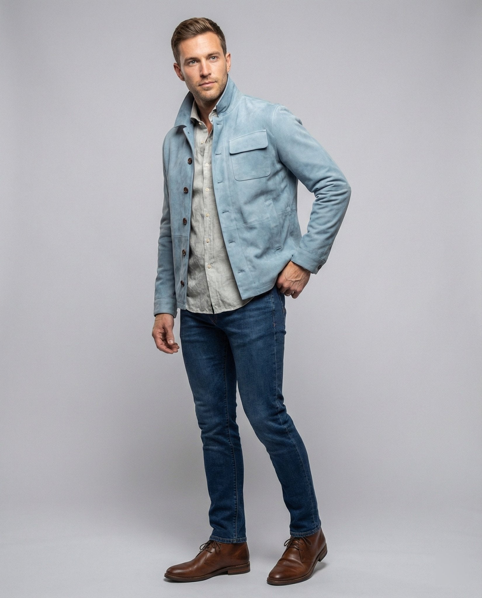 Men's casual suede jacket with practical collar - Chichicherry