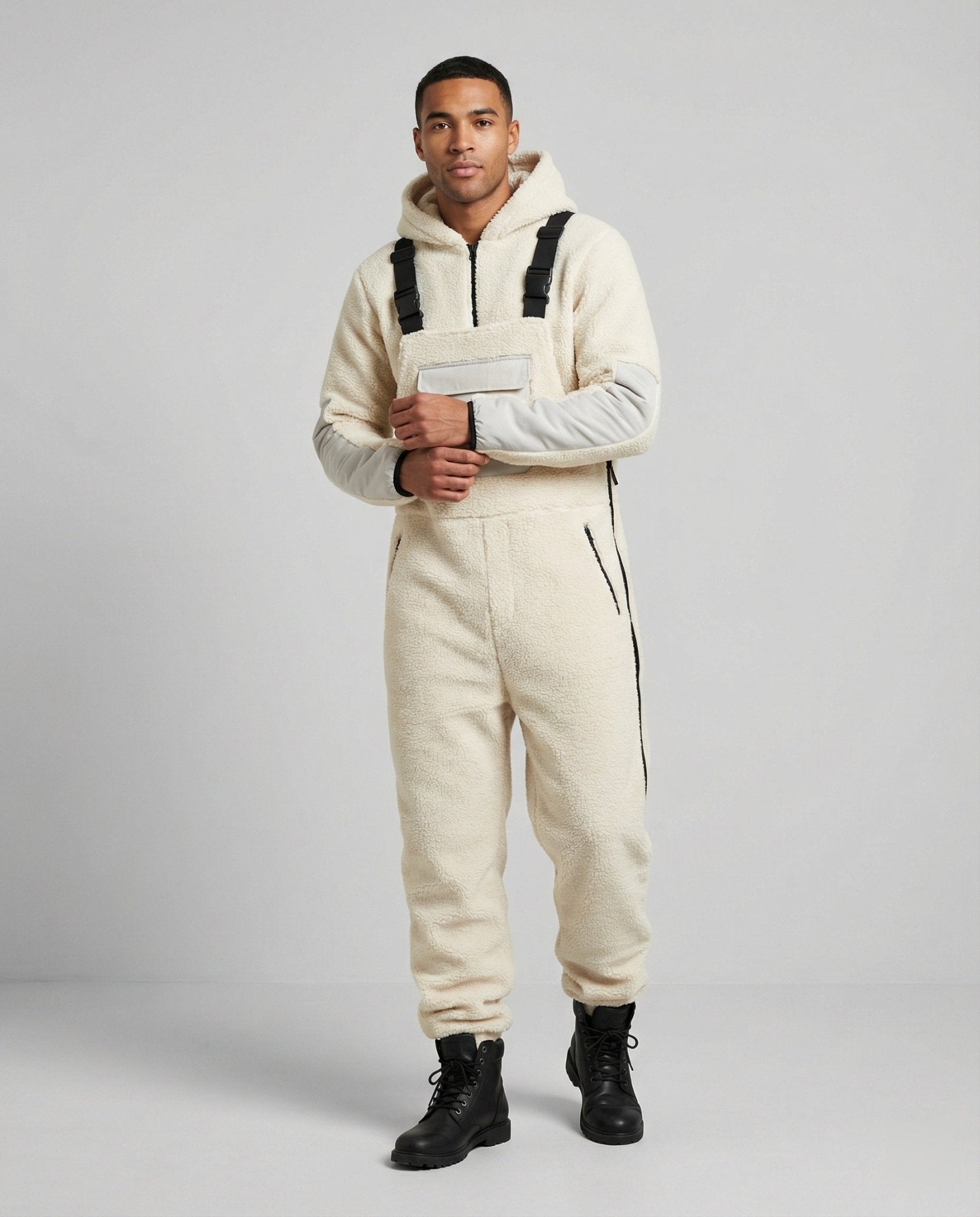 Men's Comfortable Padded Jumpsuit with Hood and Adjustable Straps - Chichicherry