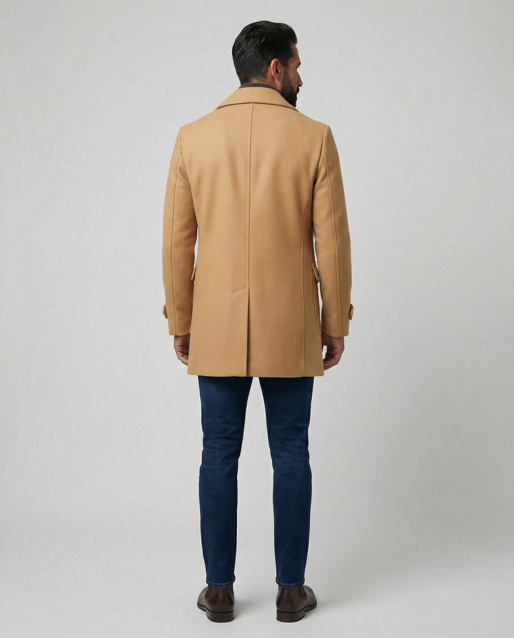 Men's Elegant Wool Coat with Double Button Placket - Chichicherry