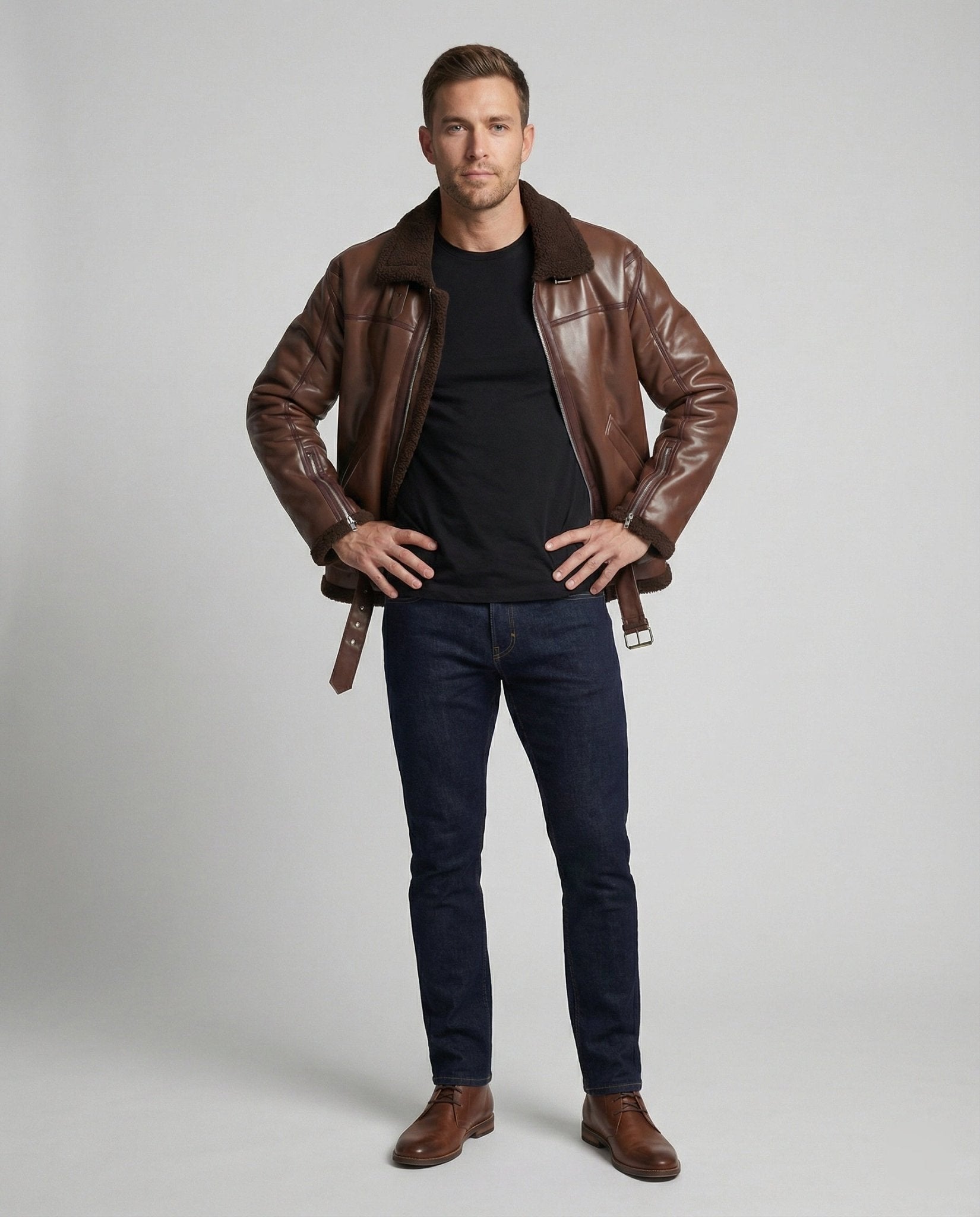 Men's Faux Leather Jacket with Collar - Chichicherry