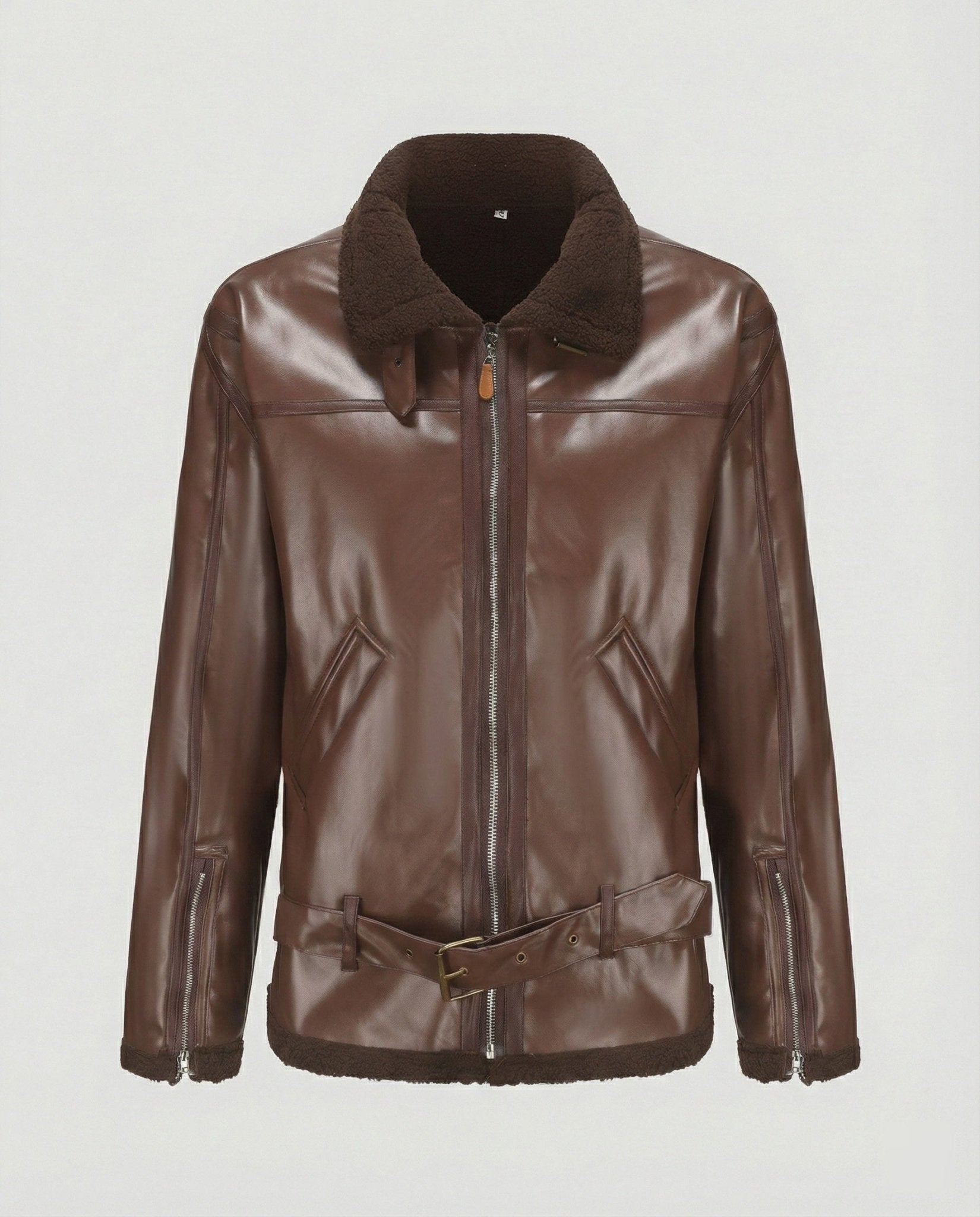 Men's Faux Leather Jacket with Collar - Chichicherry