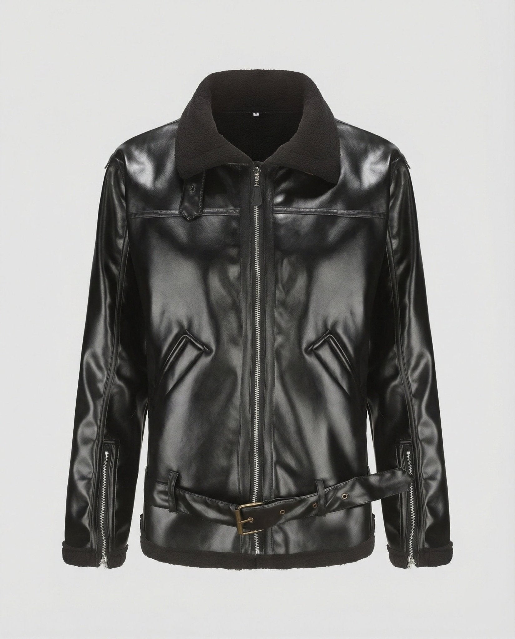 Men's Faux Leather Jacket with Collar - Chichicherry