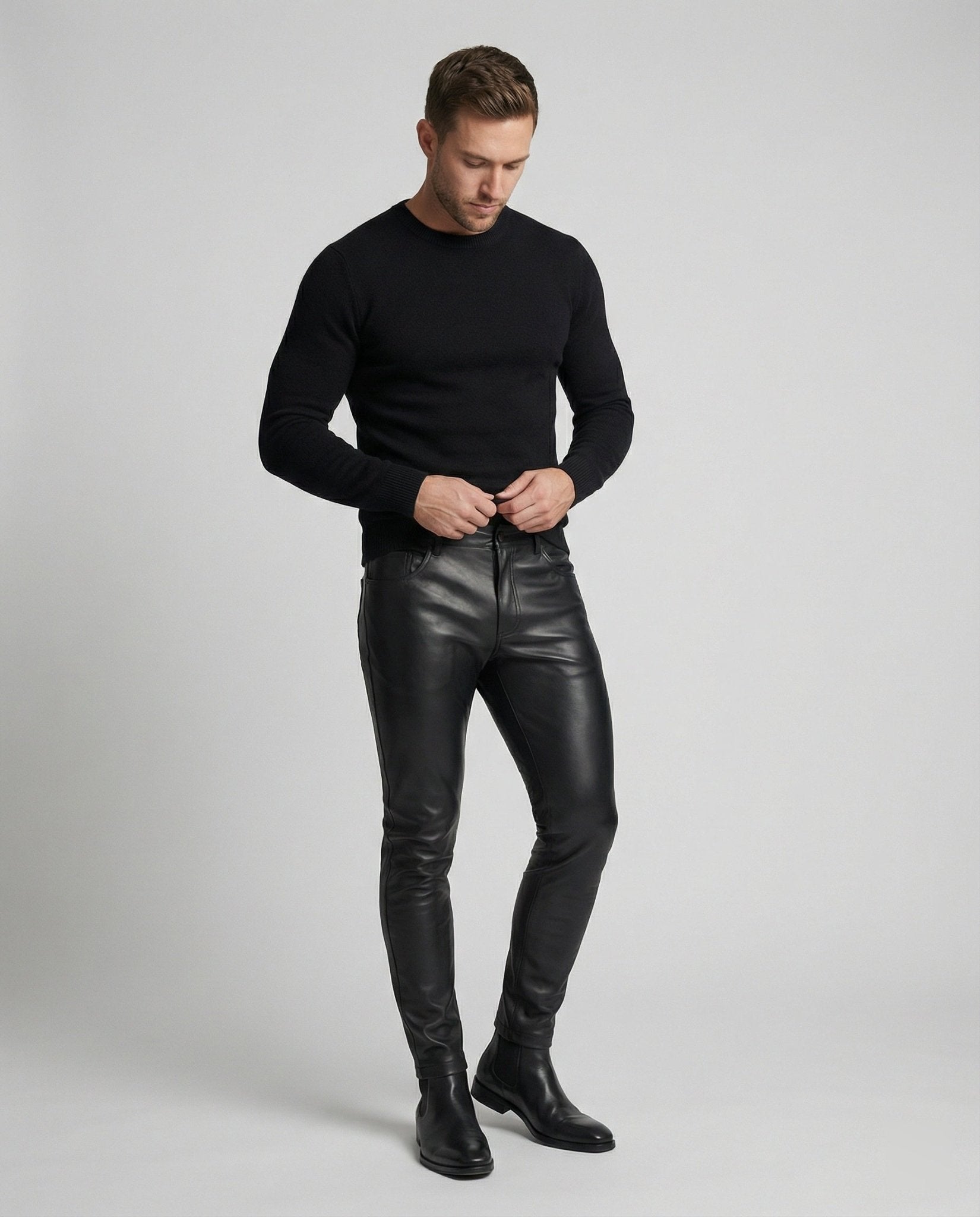 Men's Faux Leather Pants Slim Fit - Chichicherry